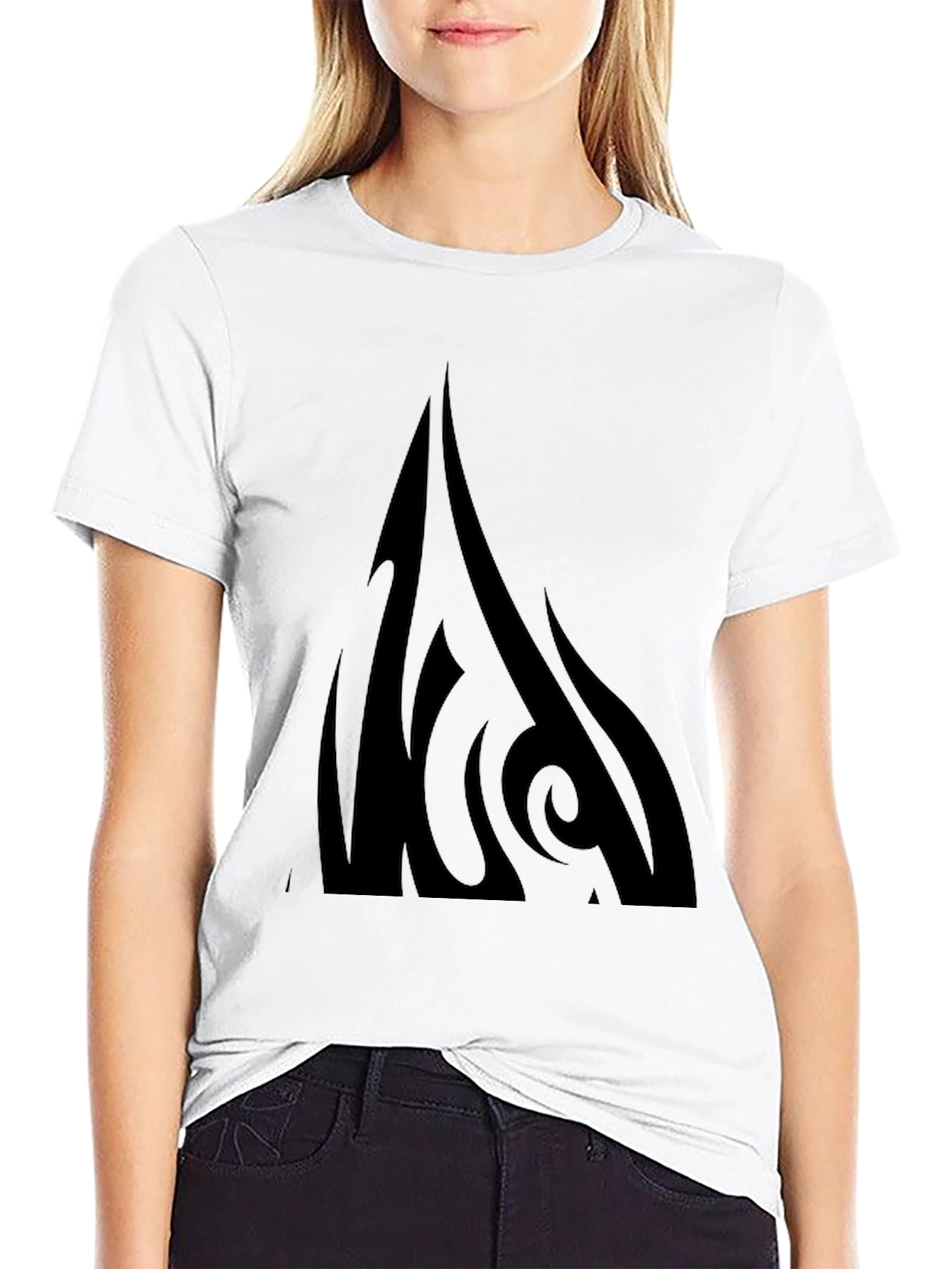 Mens Black Graphic Tee - Tribal Flame Design