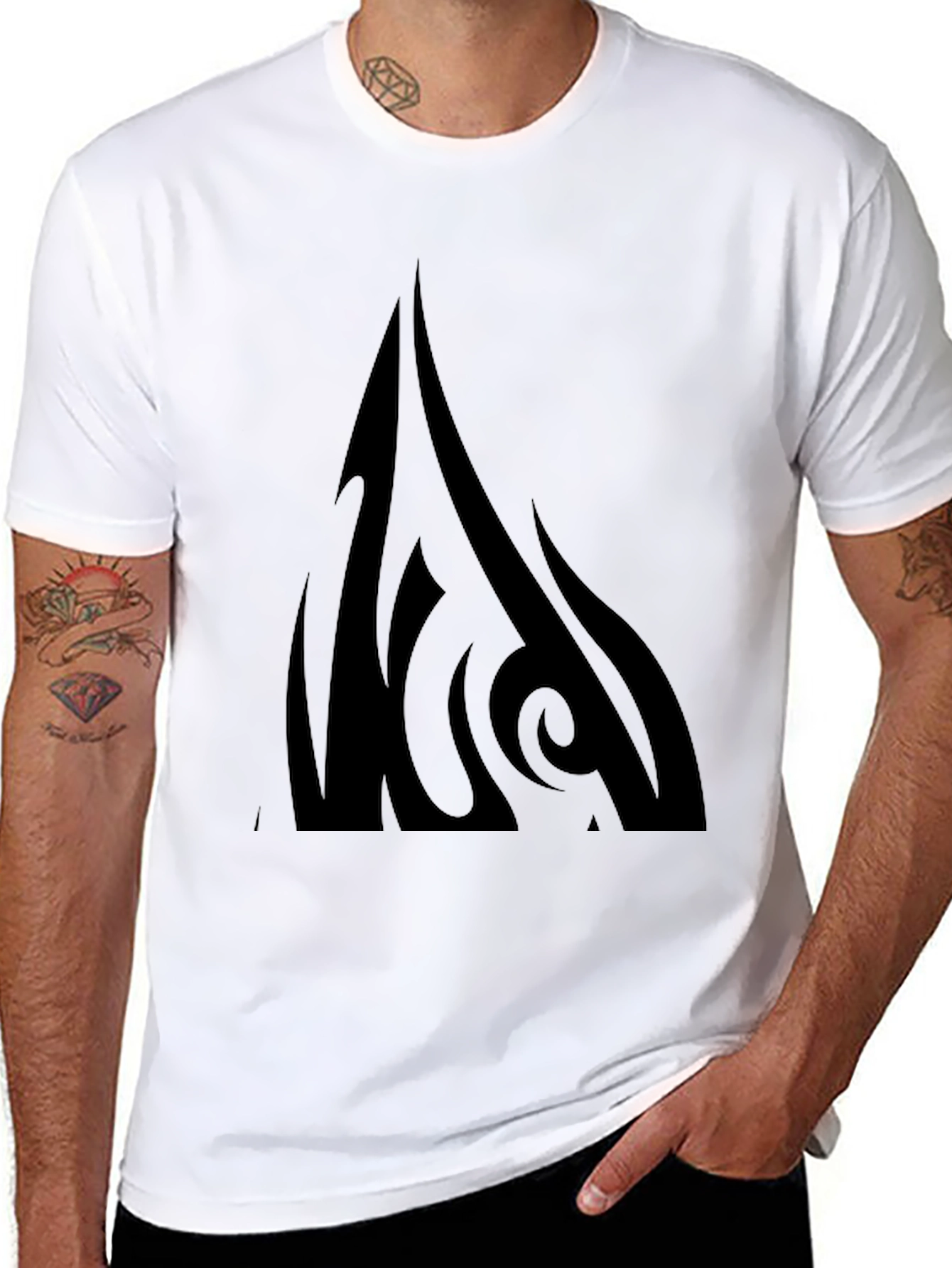 Mens Black Graphic Tee - Tribal Flame Design
