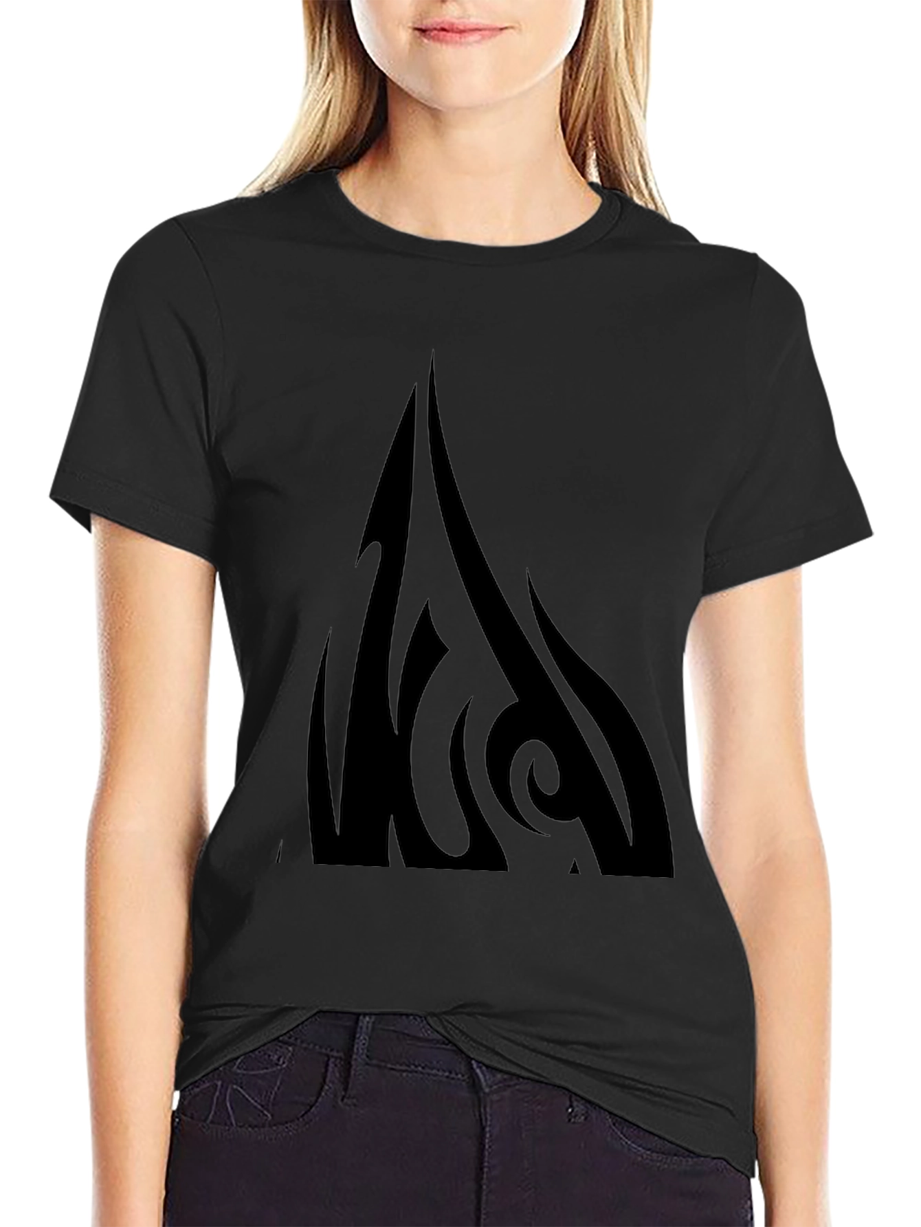 Mens Black Graphic Tee - Tribal Flame Design