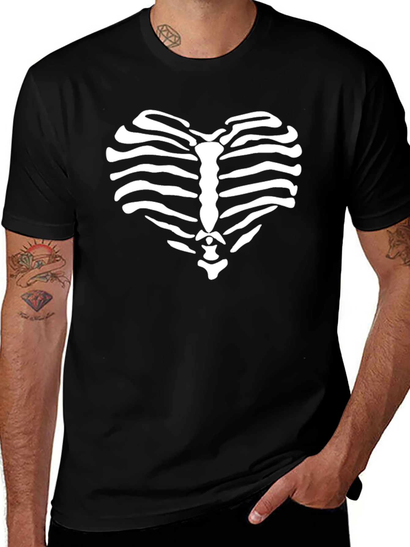 Heart Rib Cage Graphic Tee - Mens Black T-Shirt