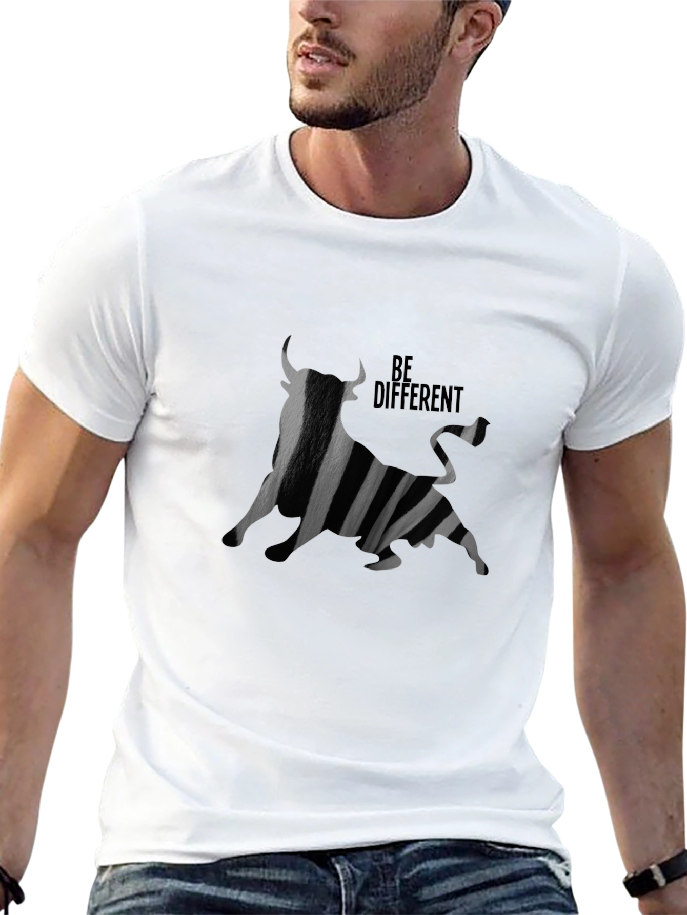 Be Different Bull Graphic Black T-Shirt