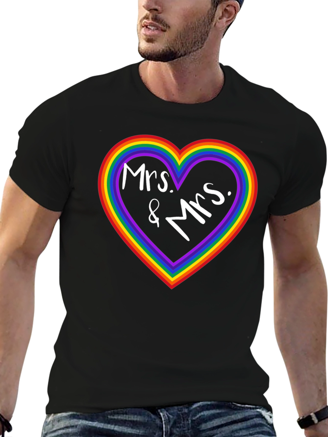 Mrs. & Mrs. Rainbow Heart Pride T-Shirt