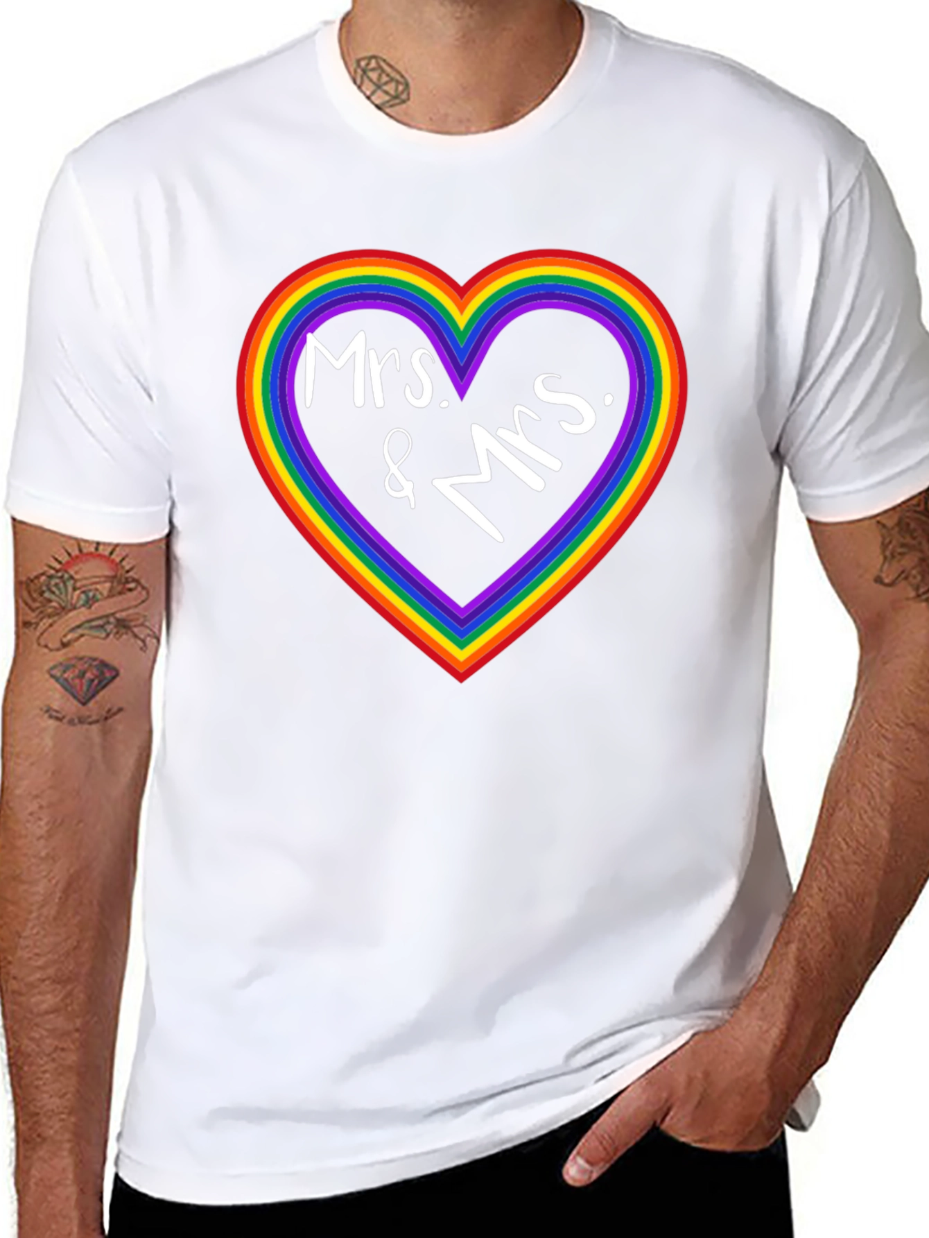 Mrs. & Mrs. Rainbow Heart Pride T-Shirt