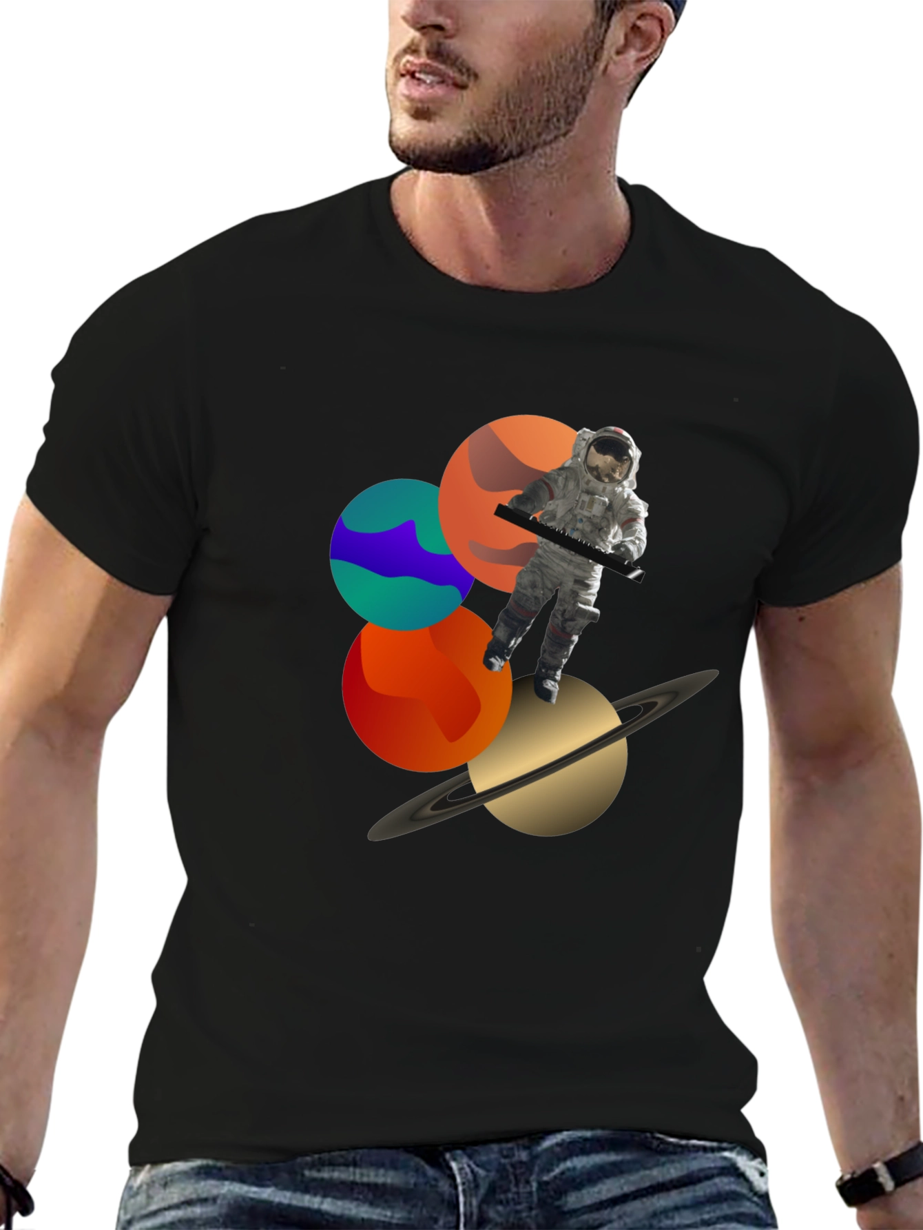 Cosmic Musician Graphic Tee - Space Astronaut Keyboardist T-Shirt