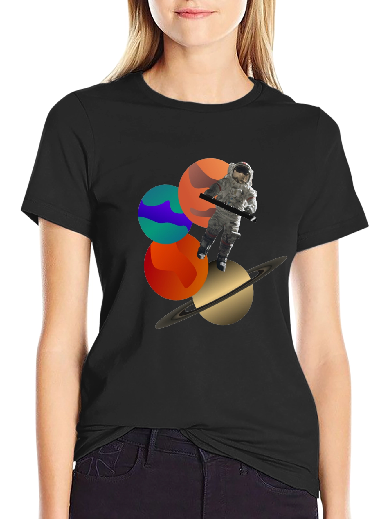 Cosmic Musician Graphic Tee - Space Astronaut Keyboardist T-Shirt