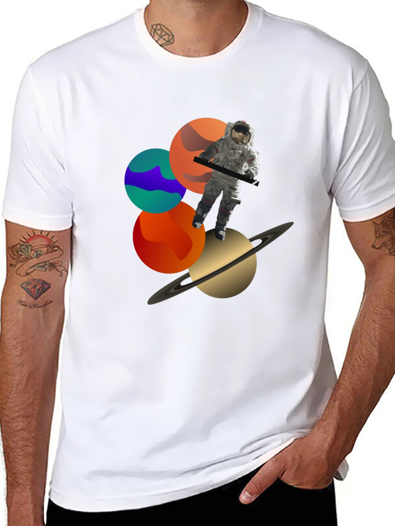 Cosmic Musician Graphic Tee - Space Astronaut Keyboardist T-Shirt