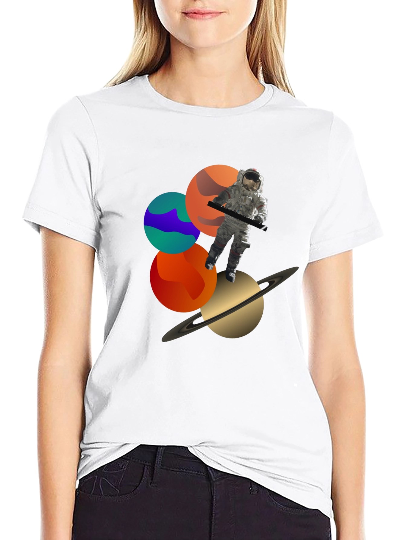 Cosmic Musician Graphic Tee - Space Astronaut Keyboardist T-Shirt