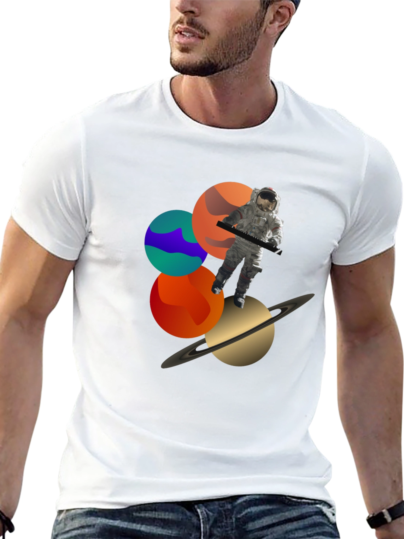 Cosmic Musician Graphic Tee - Space Astronaut Keyboardist T-Shirt