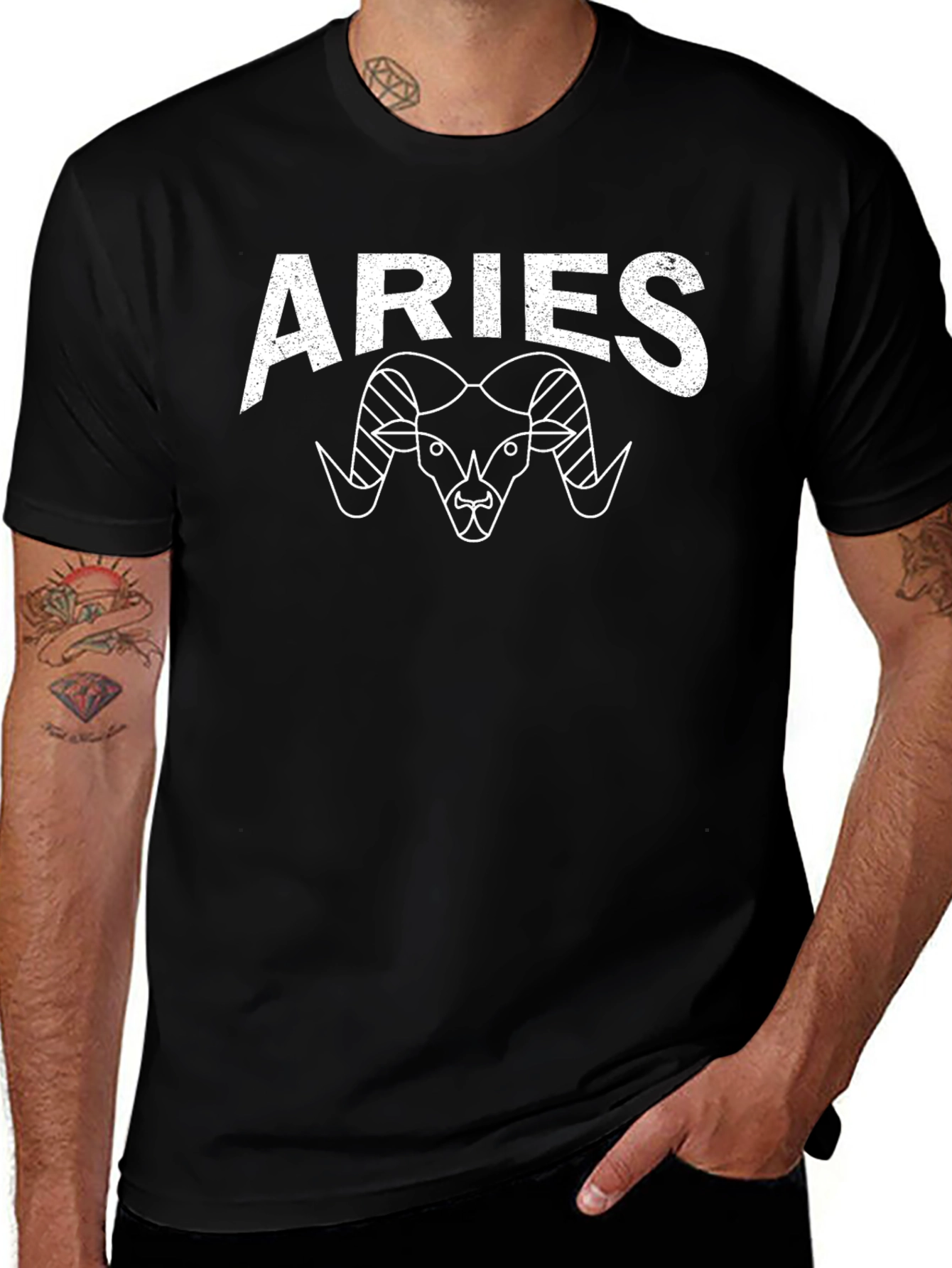 Aries Zodiac Graphic Tee - Black Cotton Blend