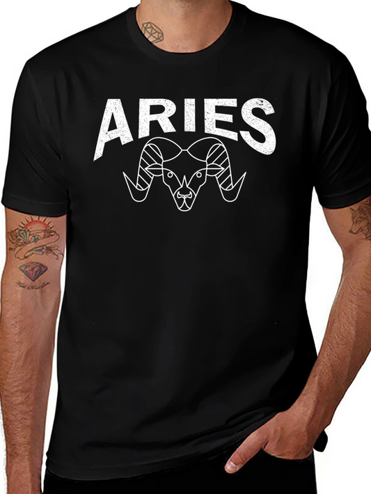 Aries Zodiac Graphic Tee - Black Cotton Blend