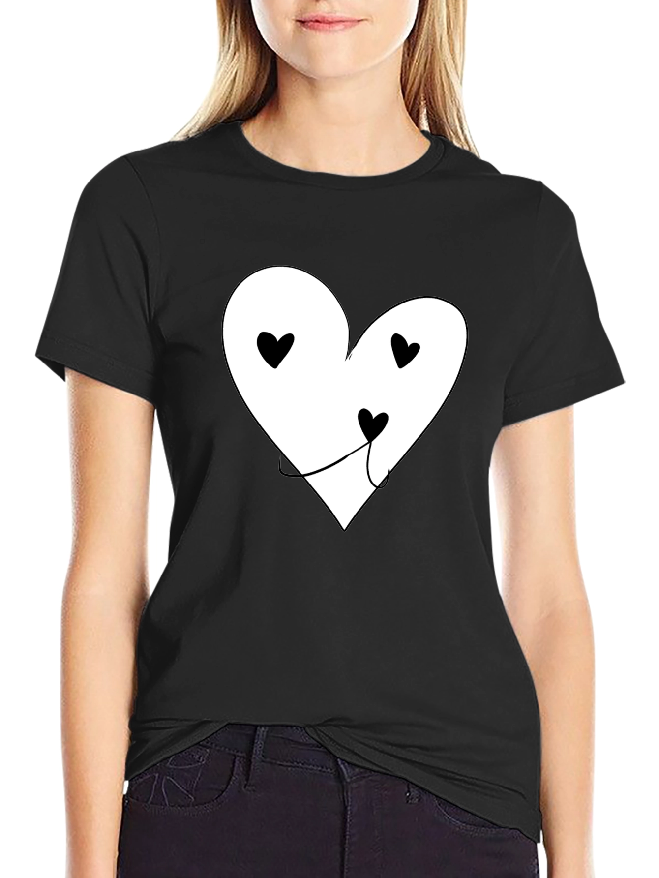 Heart Face Graphic T-Shirt - Black