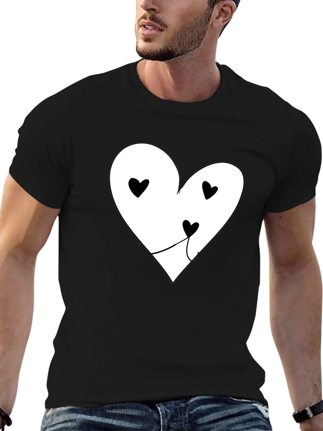 Heart Face Graphic T-Shirt - Black