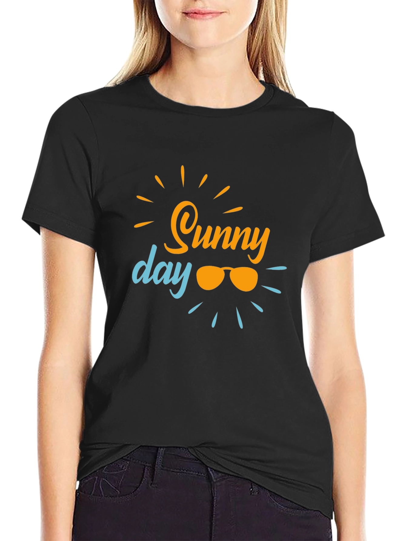 Sunny Day Graphic Tee - Black Cotton T-Shirt