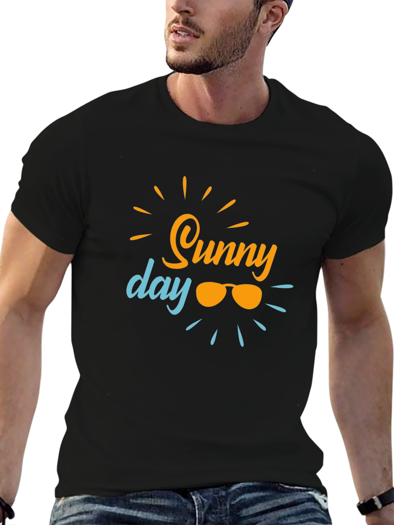 Sunny Day Graphic Tee - Black Cotton T-Shirt