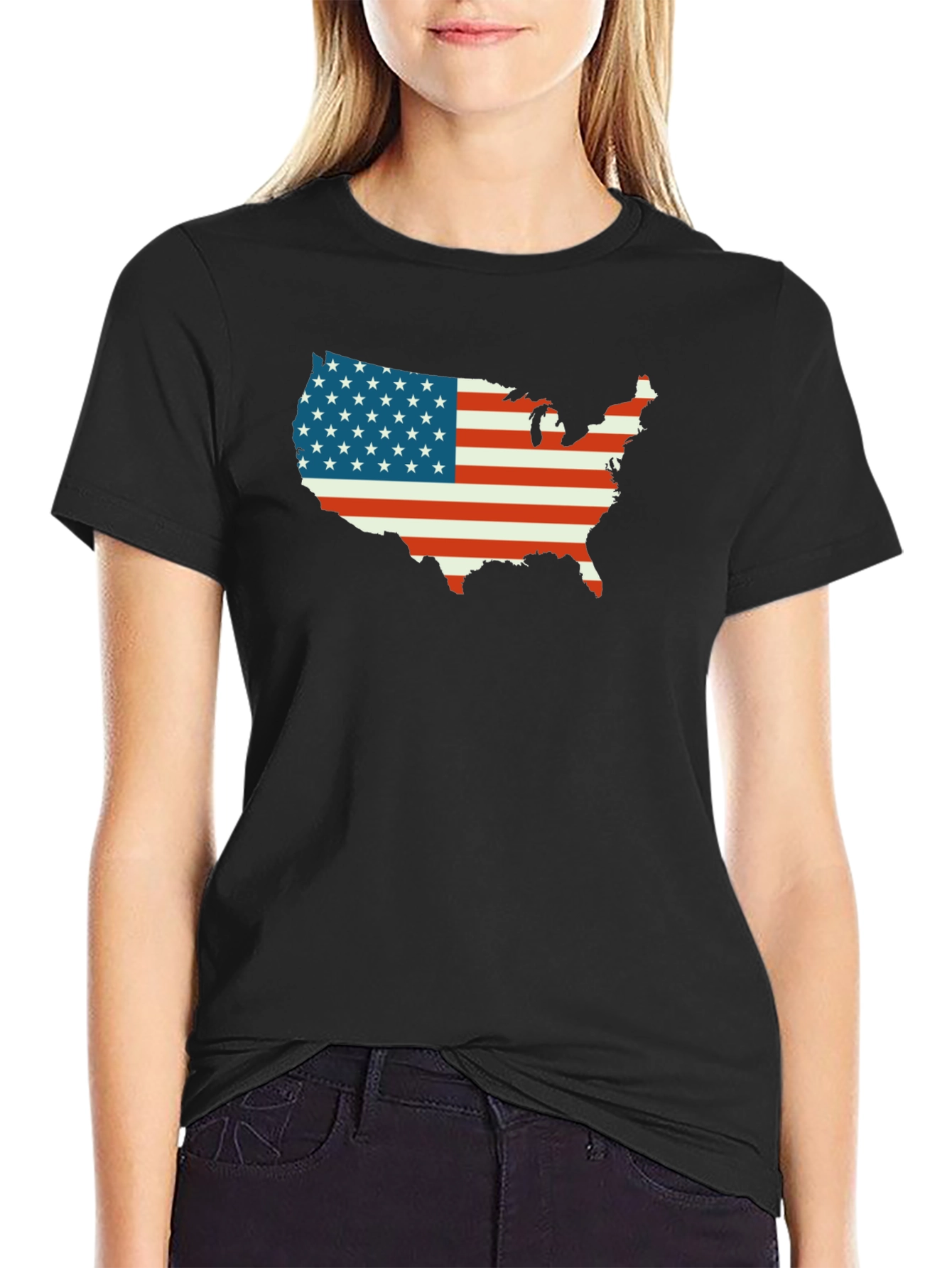 American Flag USA Map Black T-Shirt