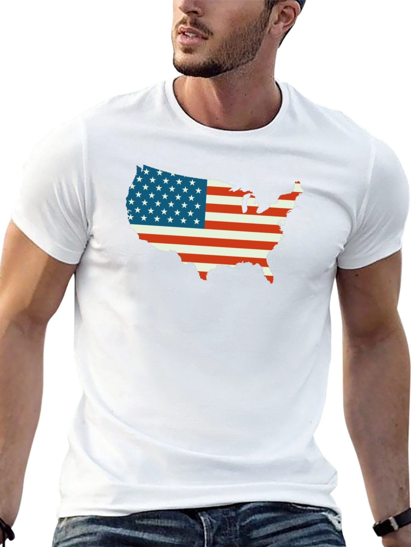 American Flag USA Map Black T-Shirt