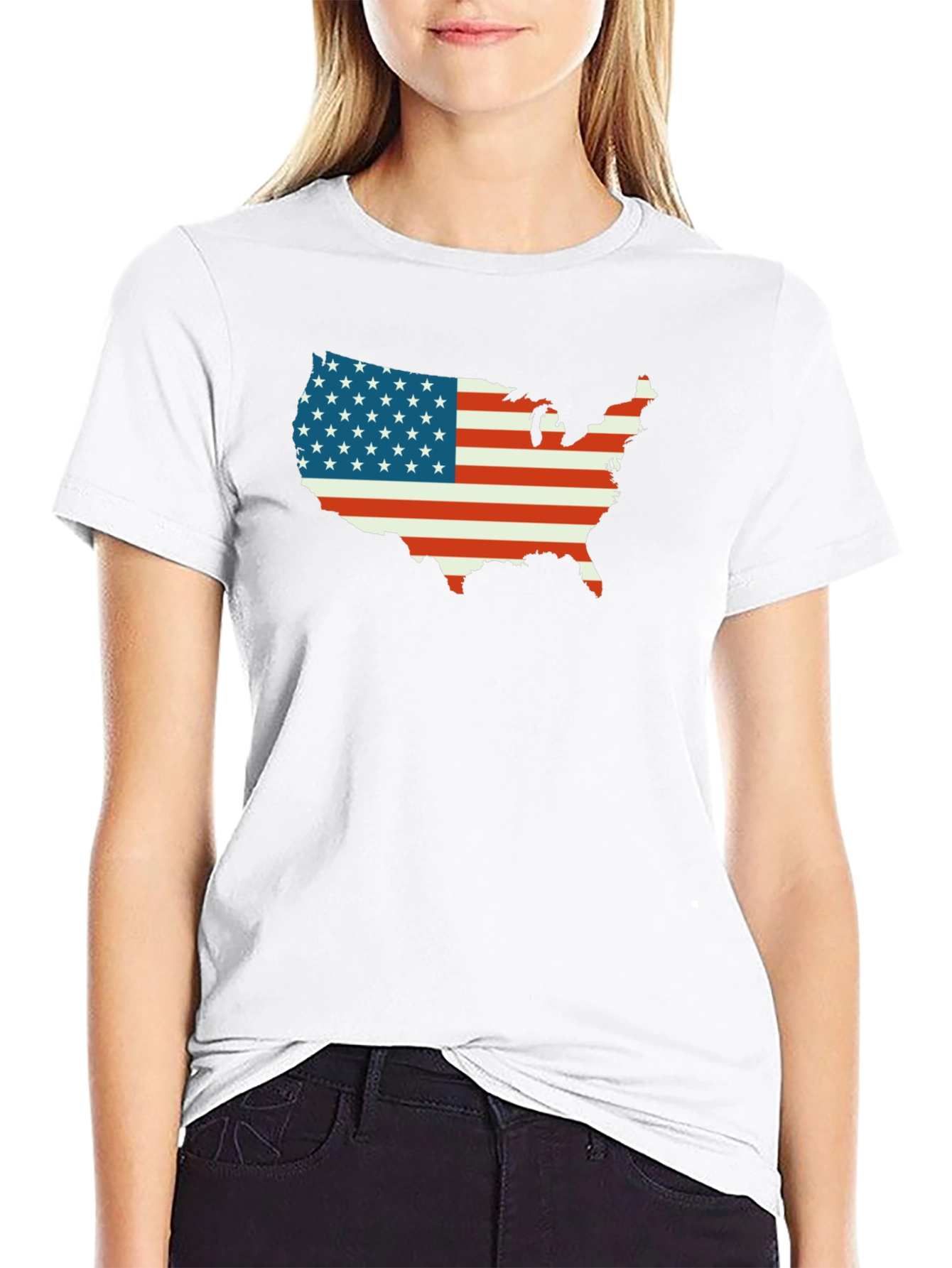 American Flag USA Map Black T-Shirt