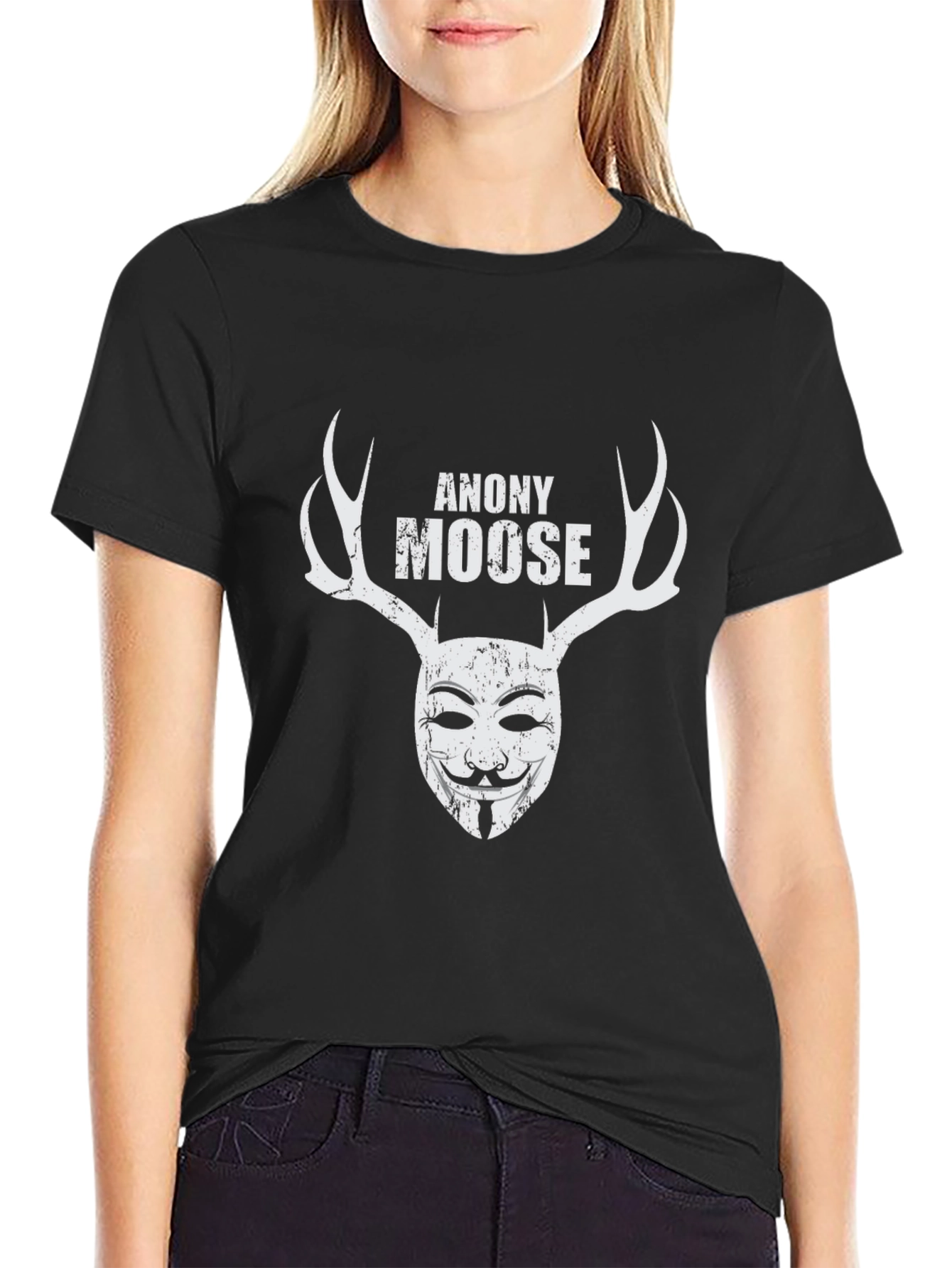 Anony Moose Graphic Print Black T-Shirt
