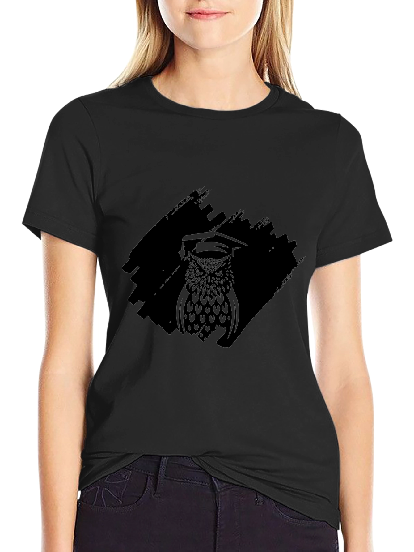 Mens Black Owl Graphic Print T-Shirt
