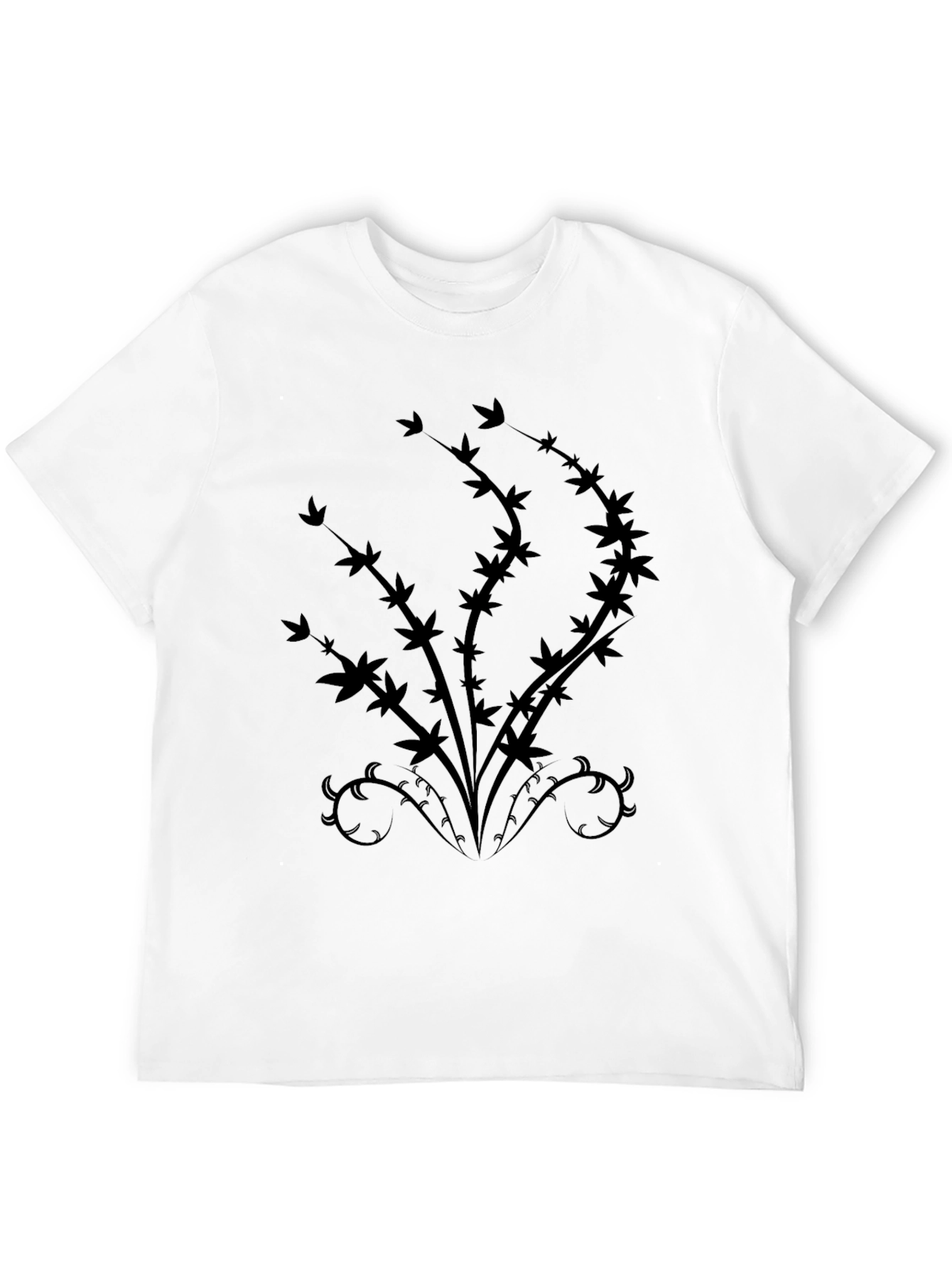 Black T-Shirt with Abstract Botanical Design