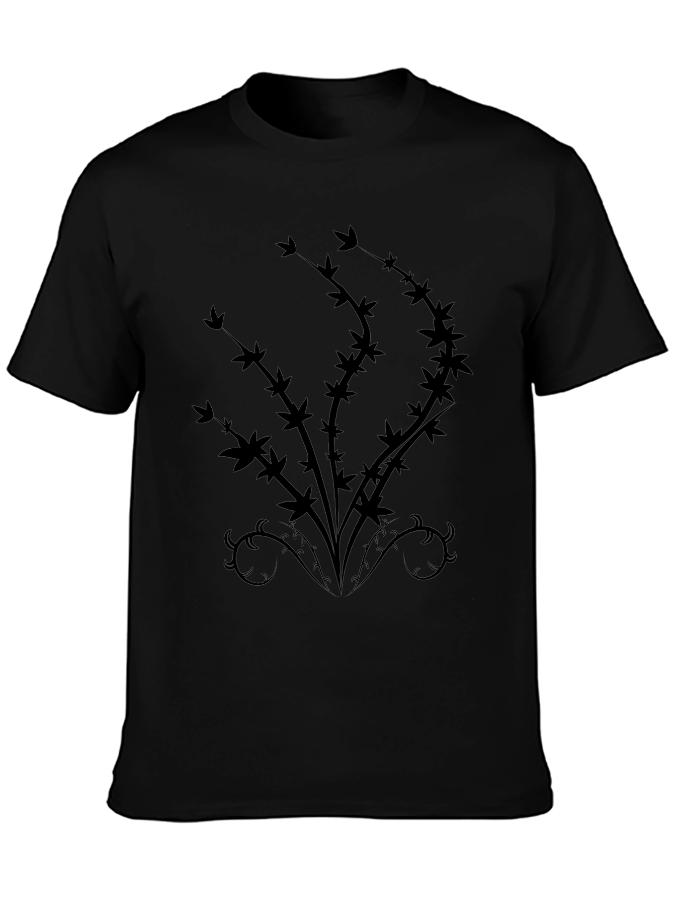 Black T-Shirt with Abstract Botanical Design