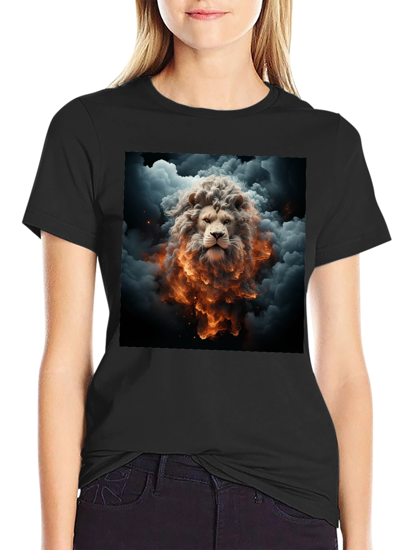 Lion Fire Cloud Graphic Black Tee