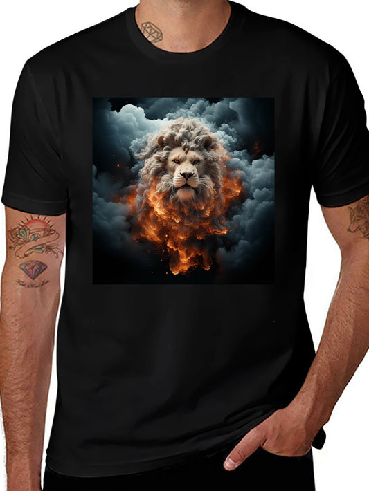 Lion Fire Cloud Graphic Black Tee