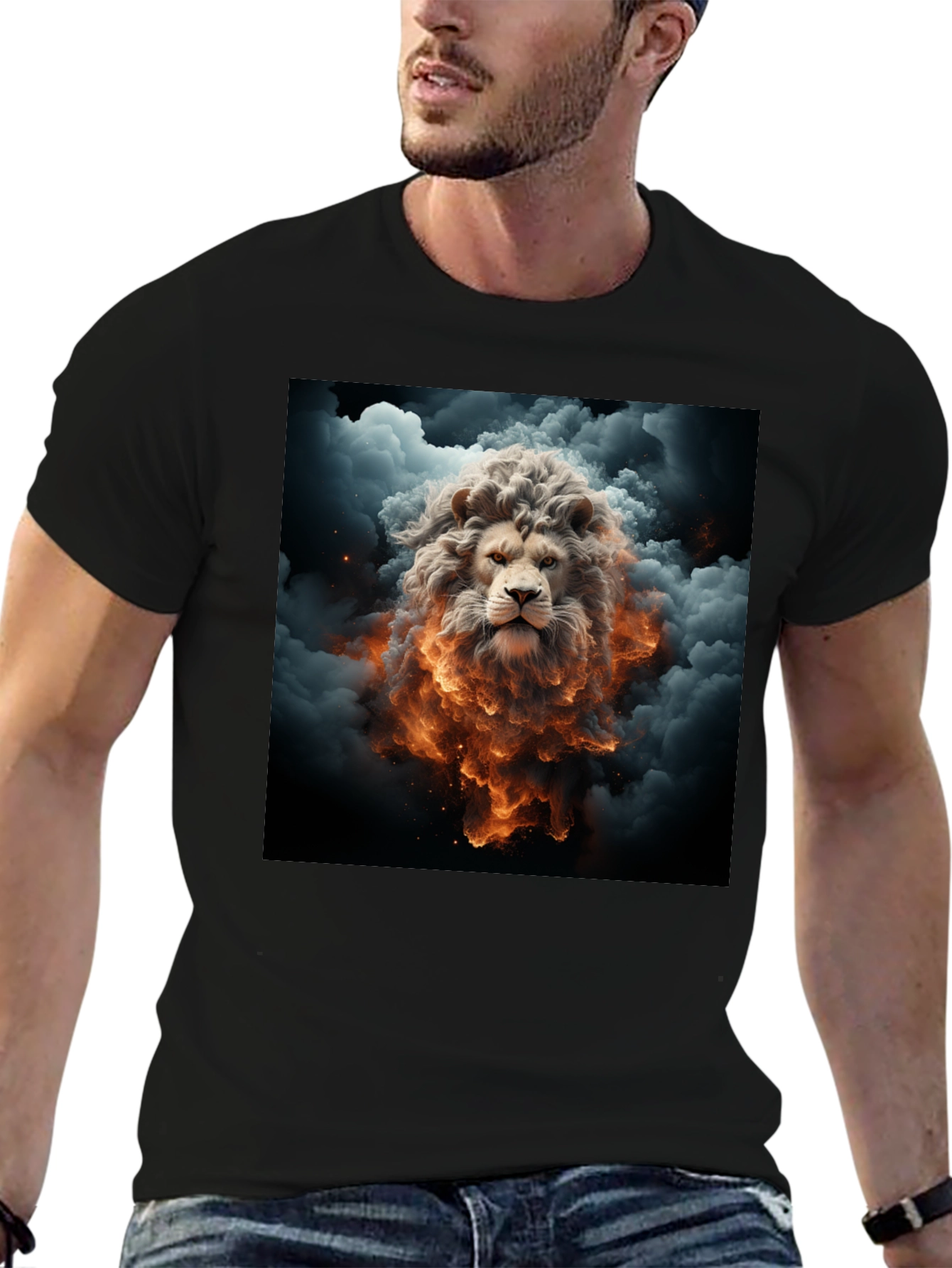 Lion Fire Cloud Graphic Black Tee