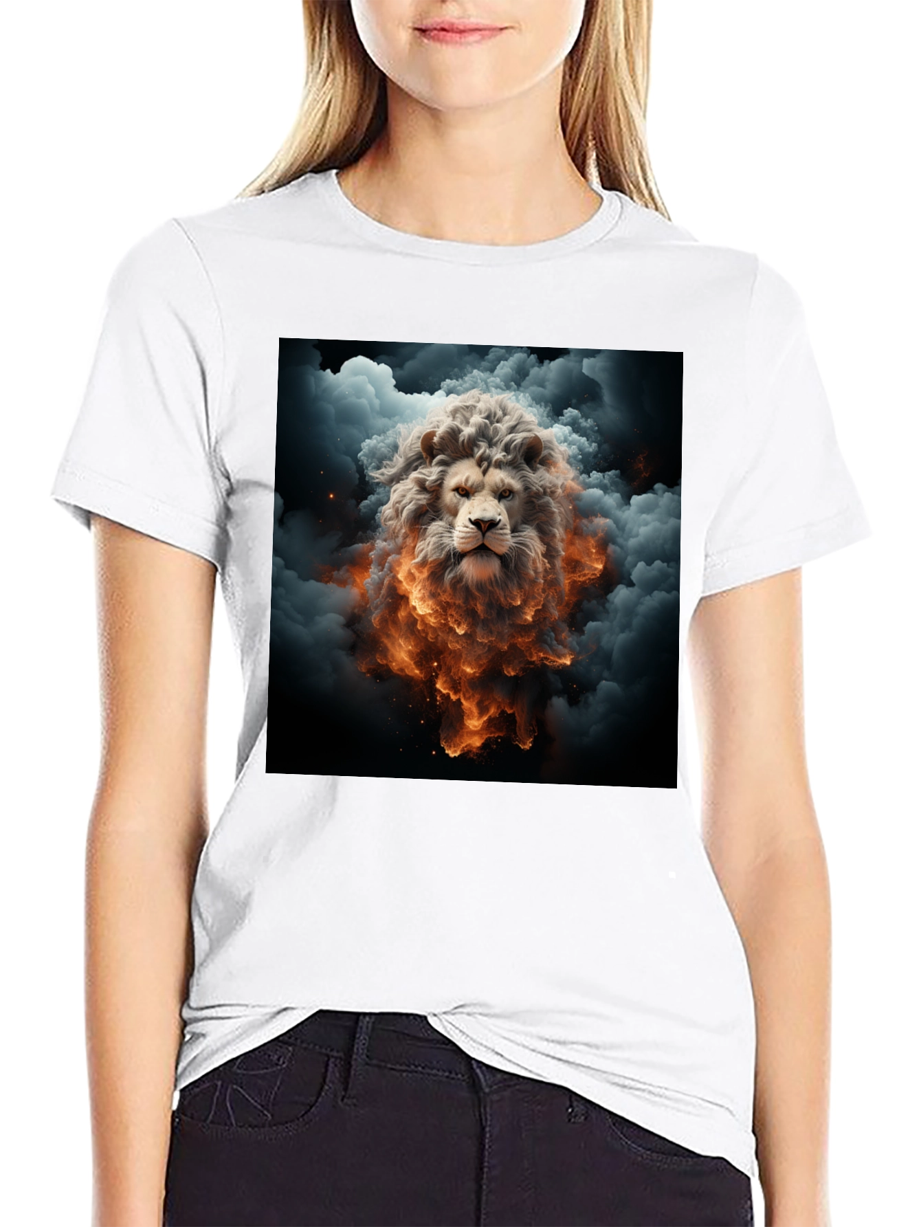 Lion Fire Cloud Graphic Black Tee