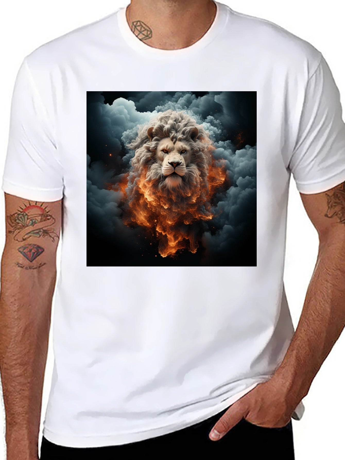 Lion Fire Cloud Graphic Black Tee