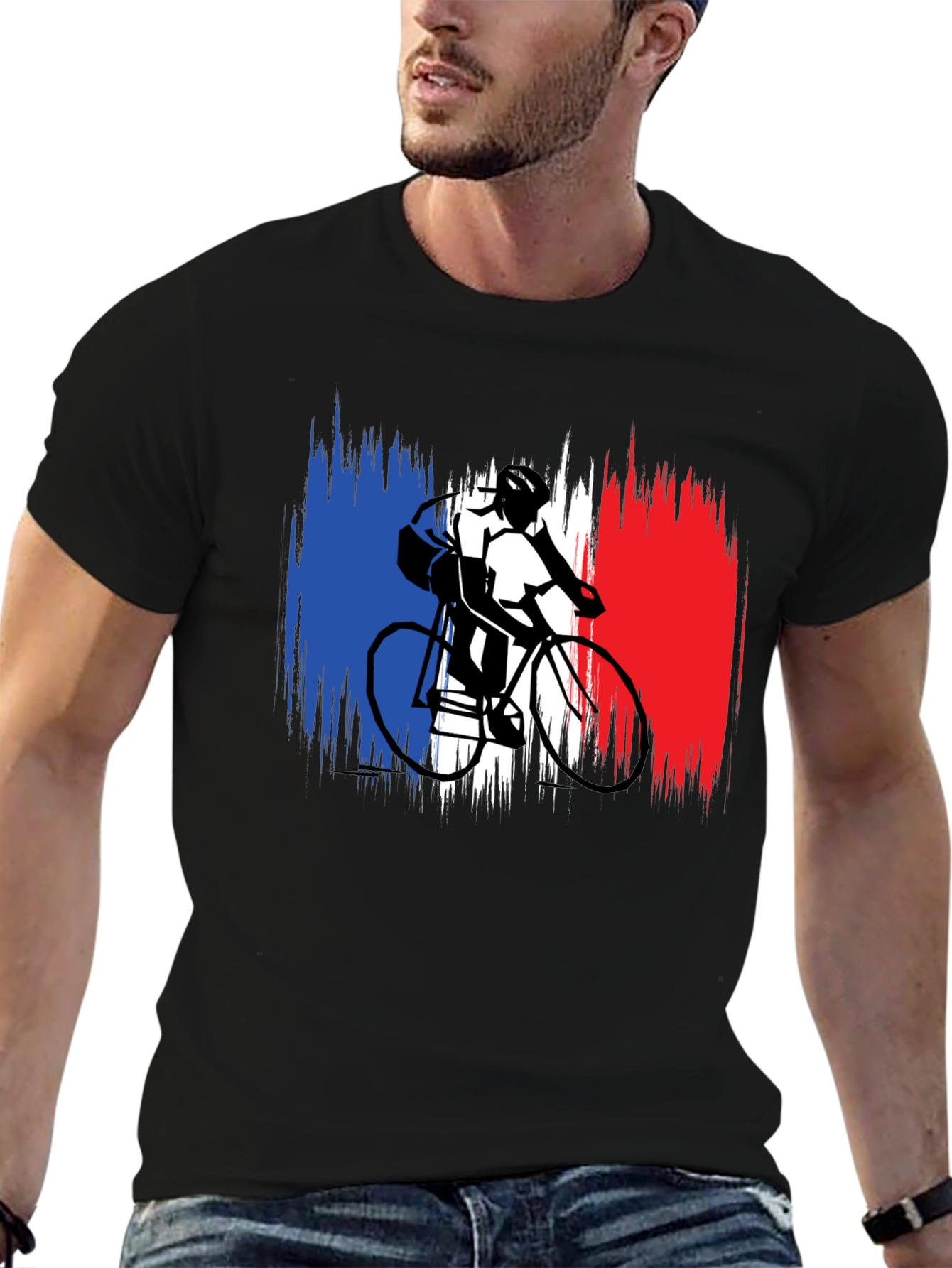 French Flag Cyclist Black T-Shirt