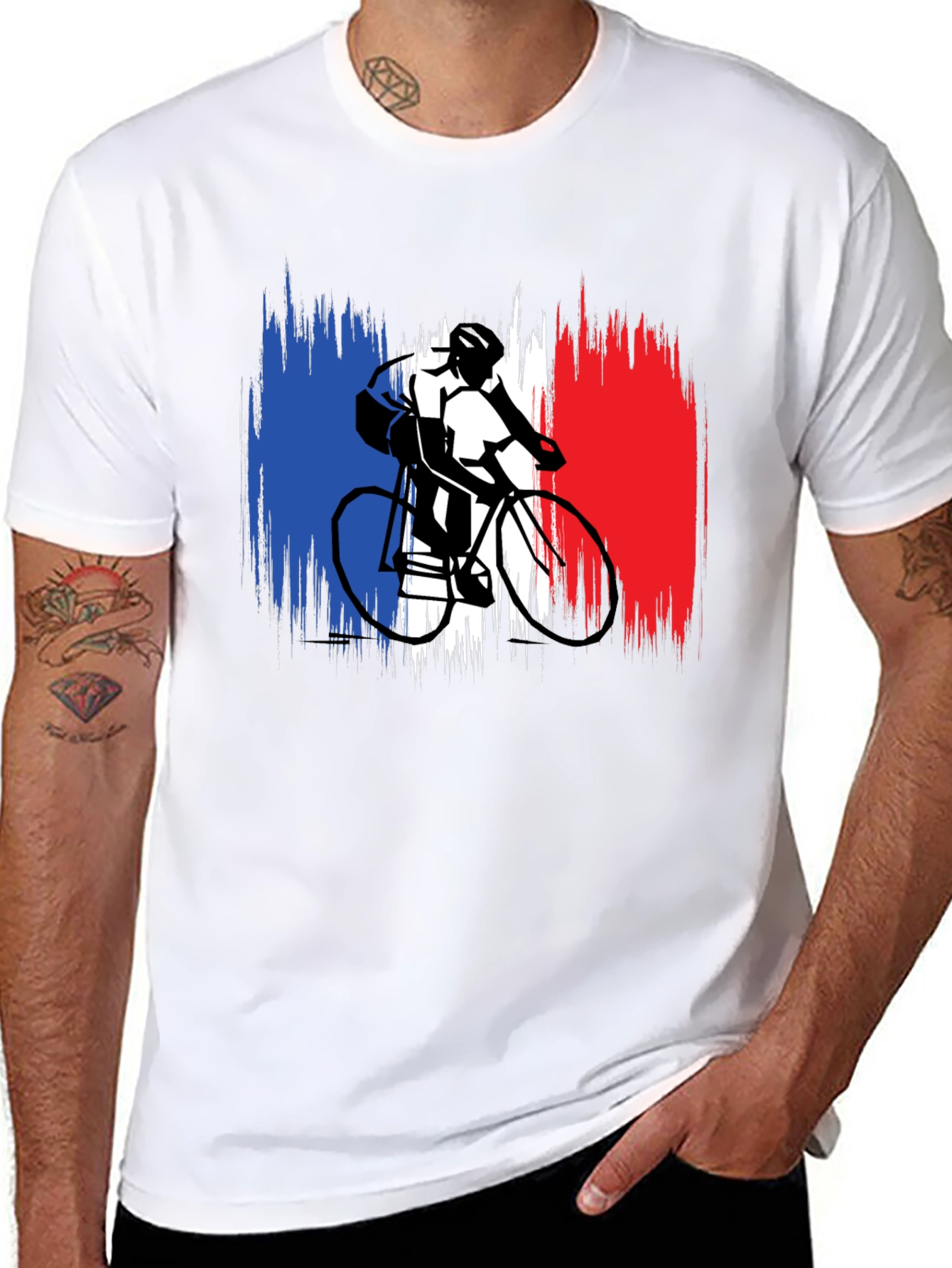 French Flag Cyclist Black T-Shirt