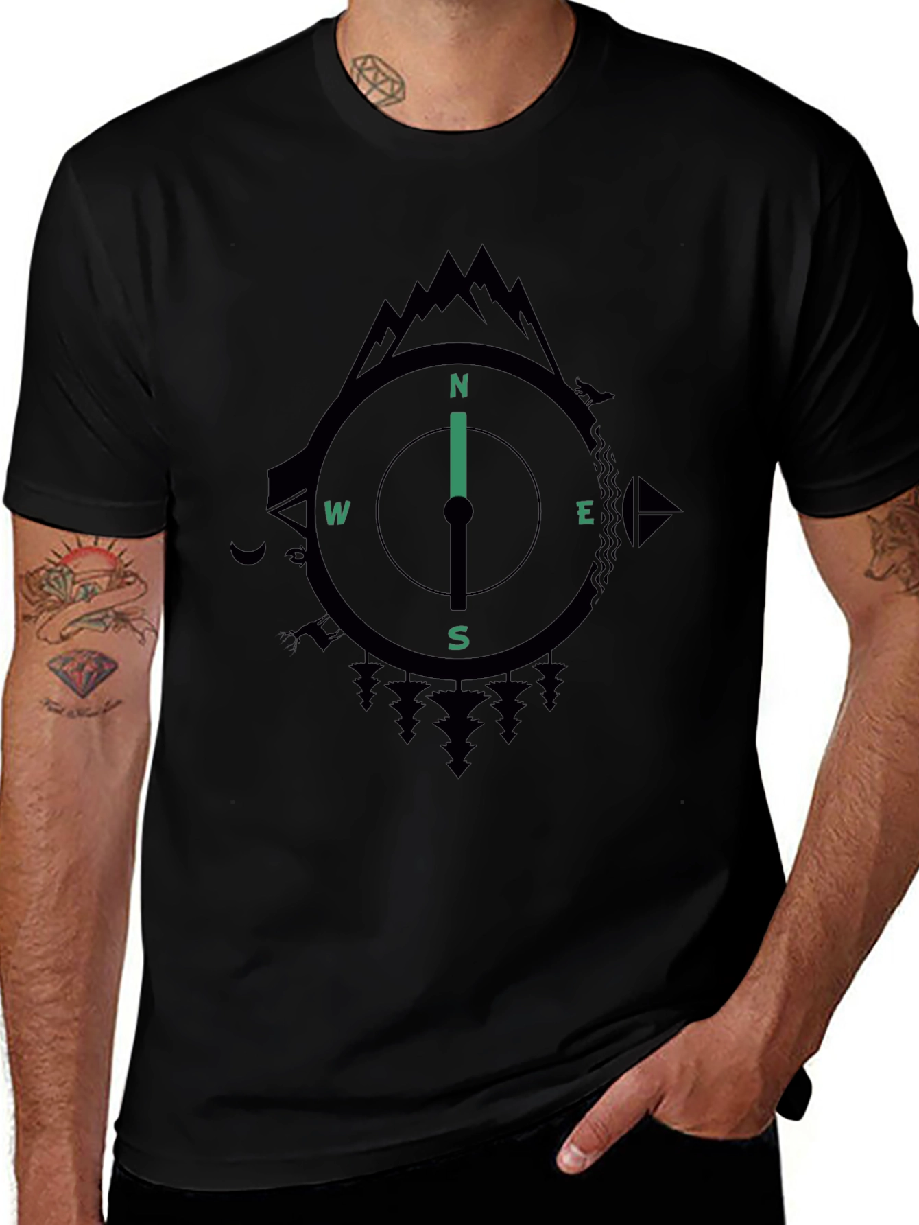 Compass Graphic Mens Black T-Shirt