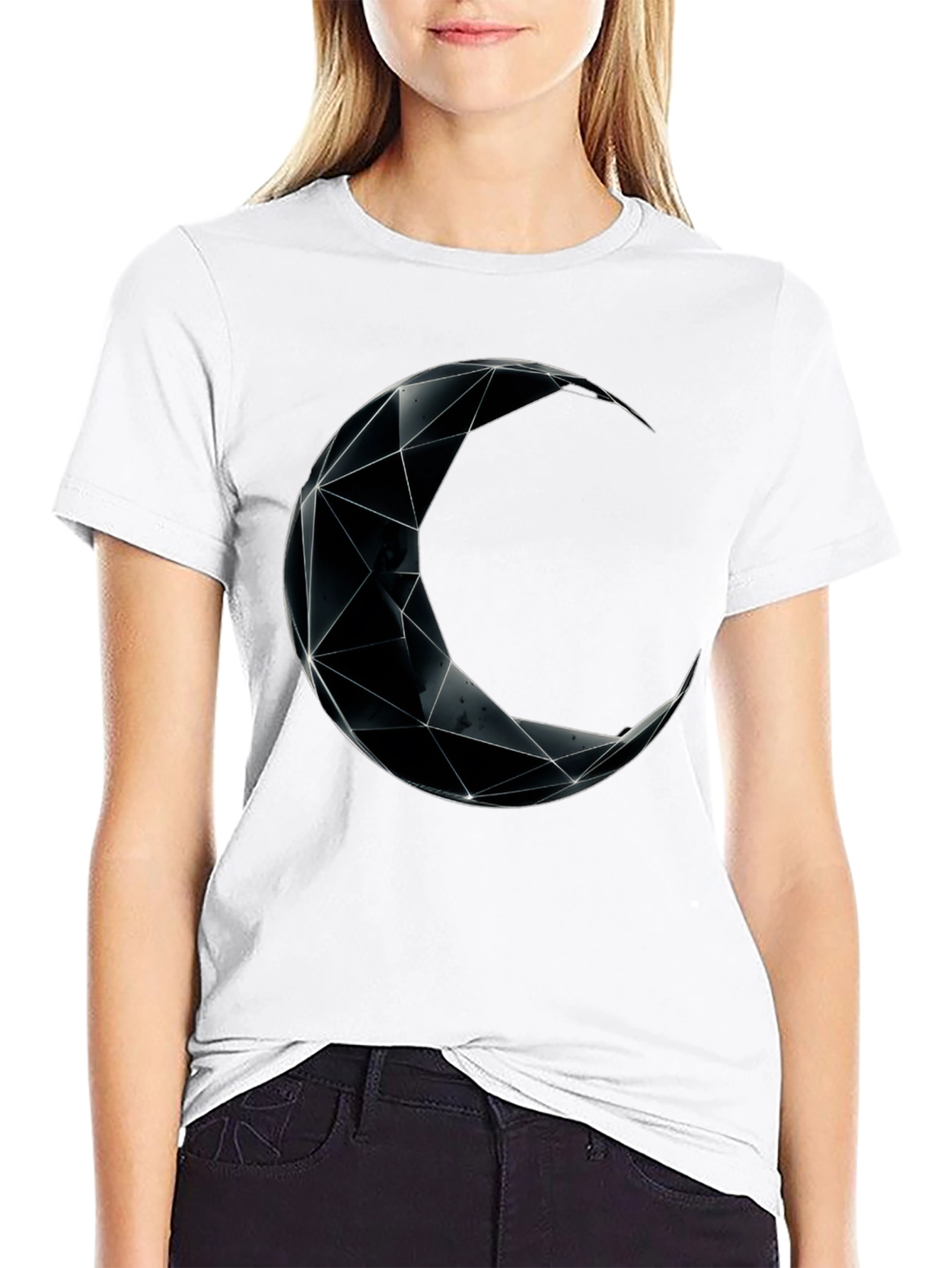 Geometric Moon Graphic Black T-Shirt