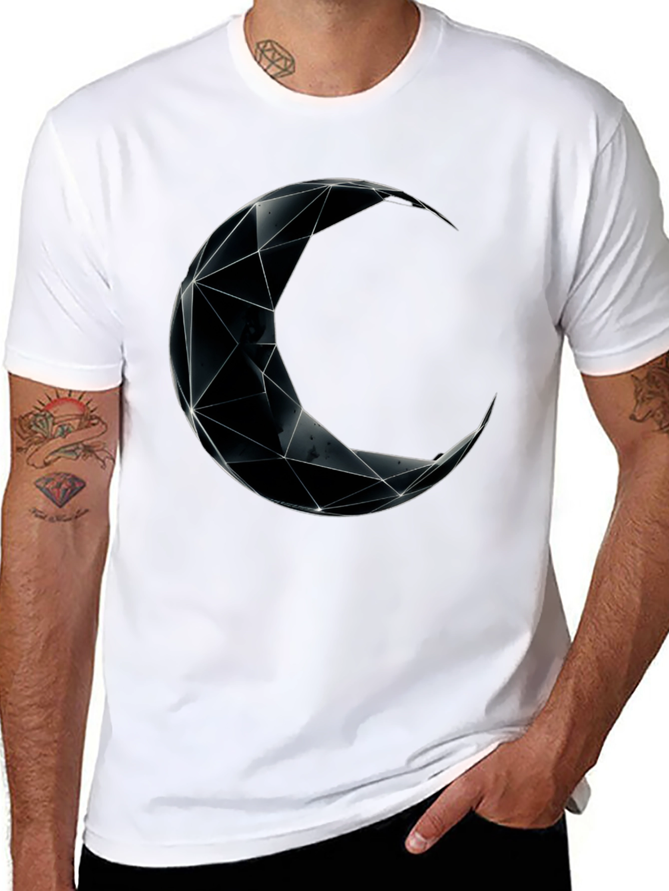 Geometric Moon Graphic Black T-Shirt
