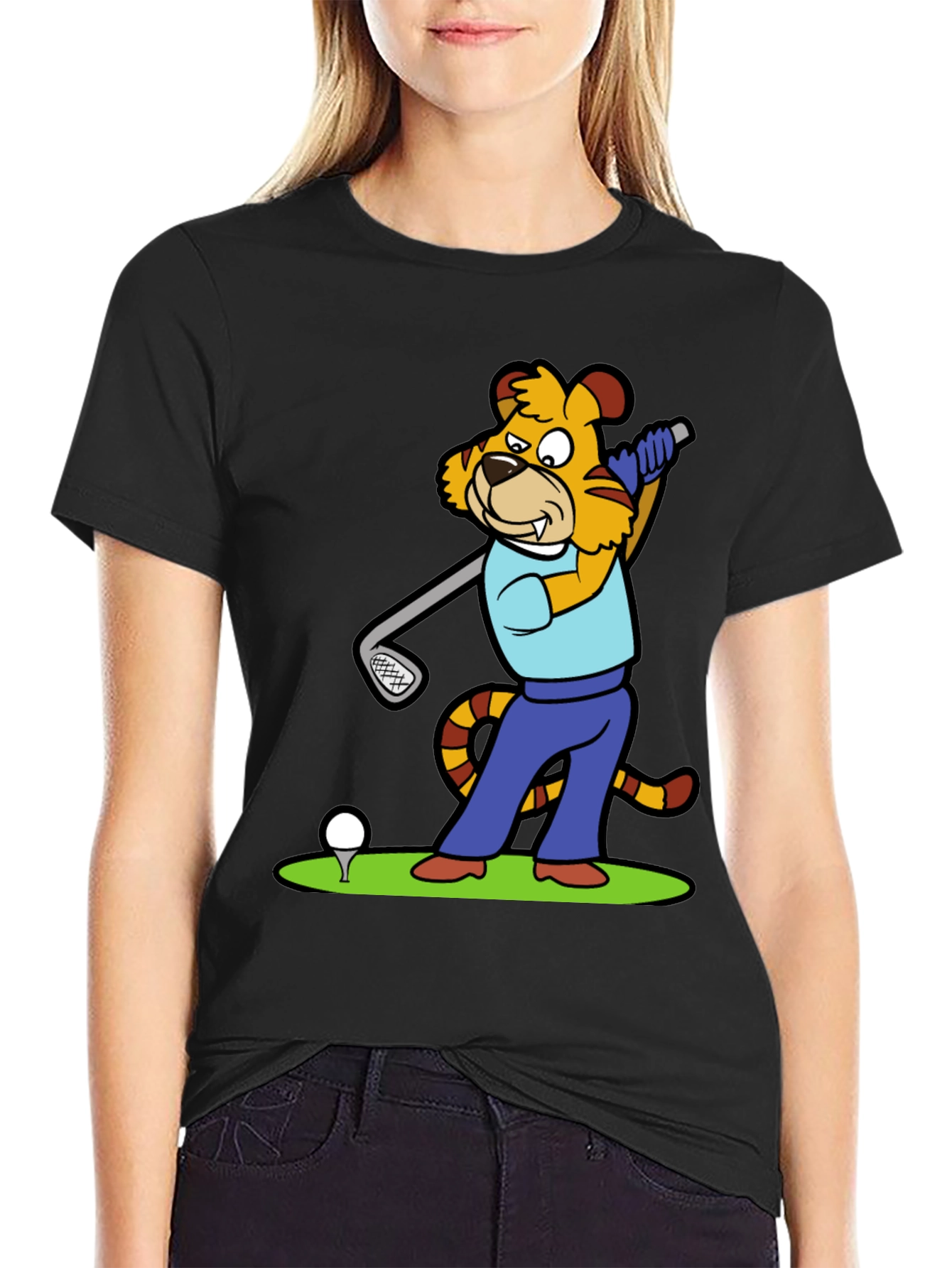 Tiger Golfer Graphic Tee - Unique Cartoon Design