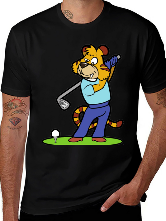 Tiger Golfer Graphic Tee - Unique Cartoon Design