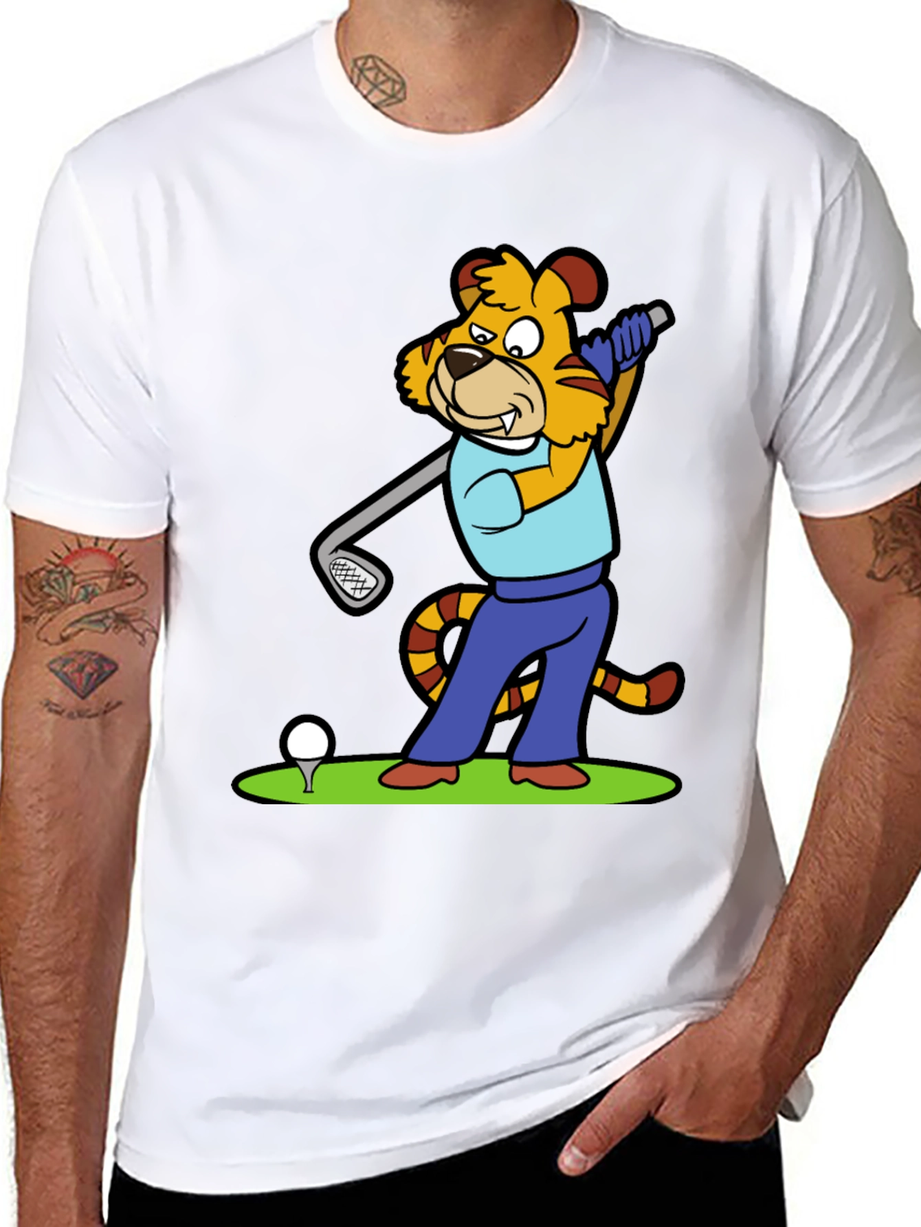 Tiger Golfer Graphic Tee - Unique Cartoon Design