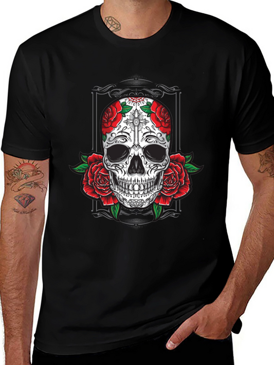 Skull & Roses Graphic Tee - Mens Black T-Shirt