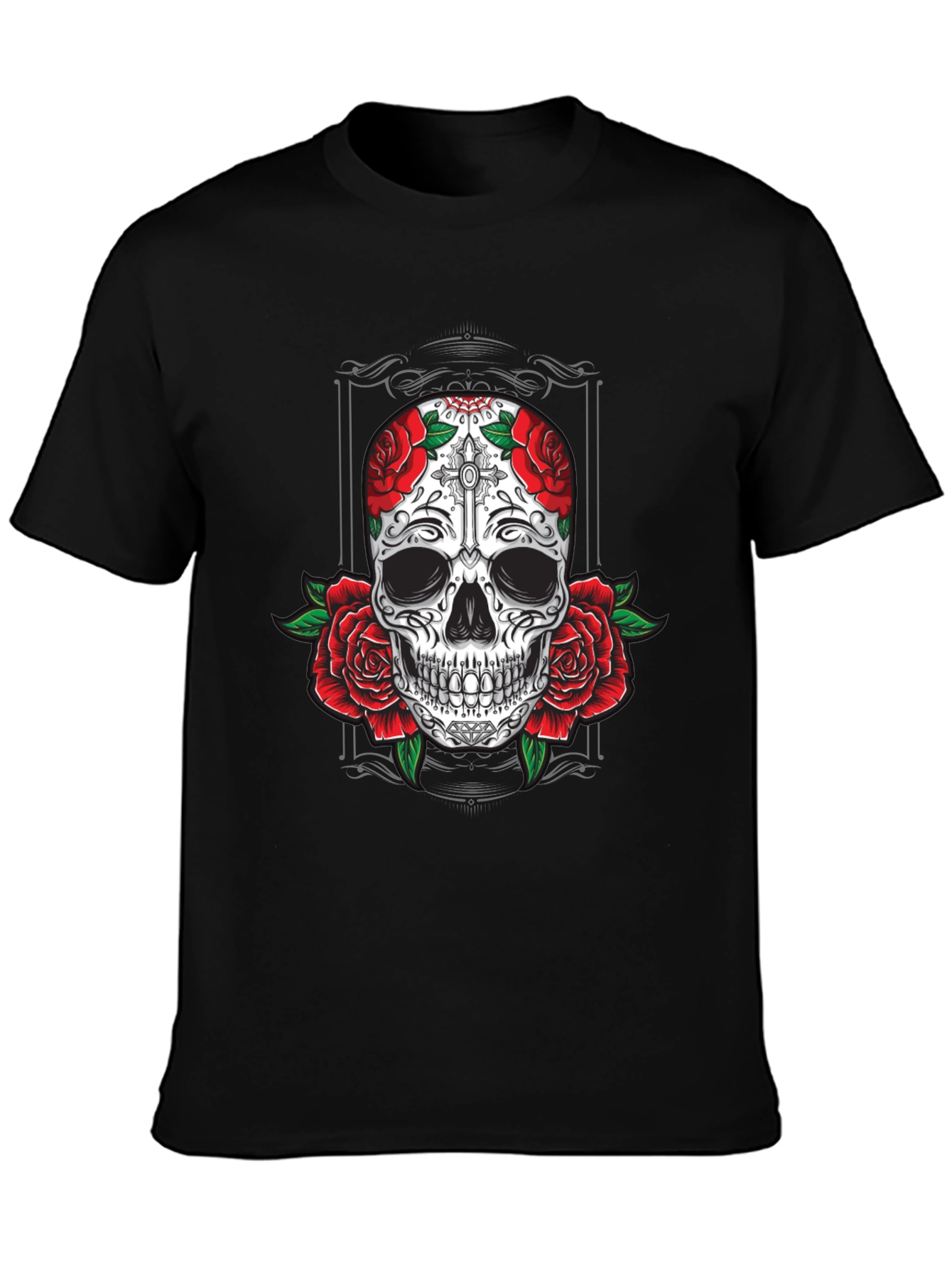 Skull & Roses Graphic Tee - Mens Black T-Shirt