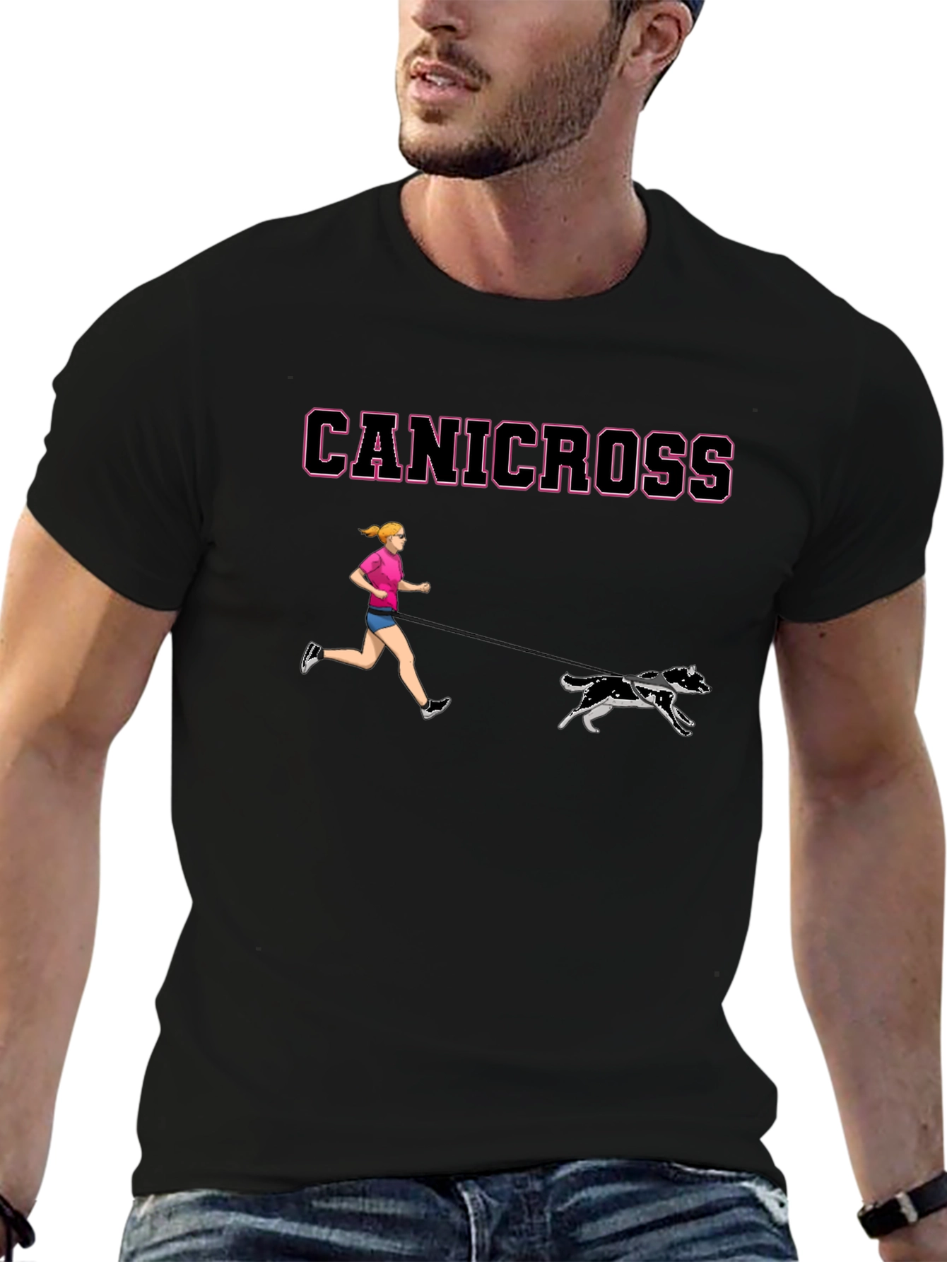 Canicross T-Shirt - Woman & Dogs Running Black Tee