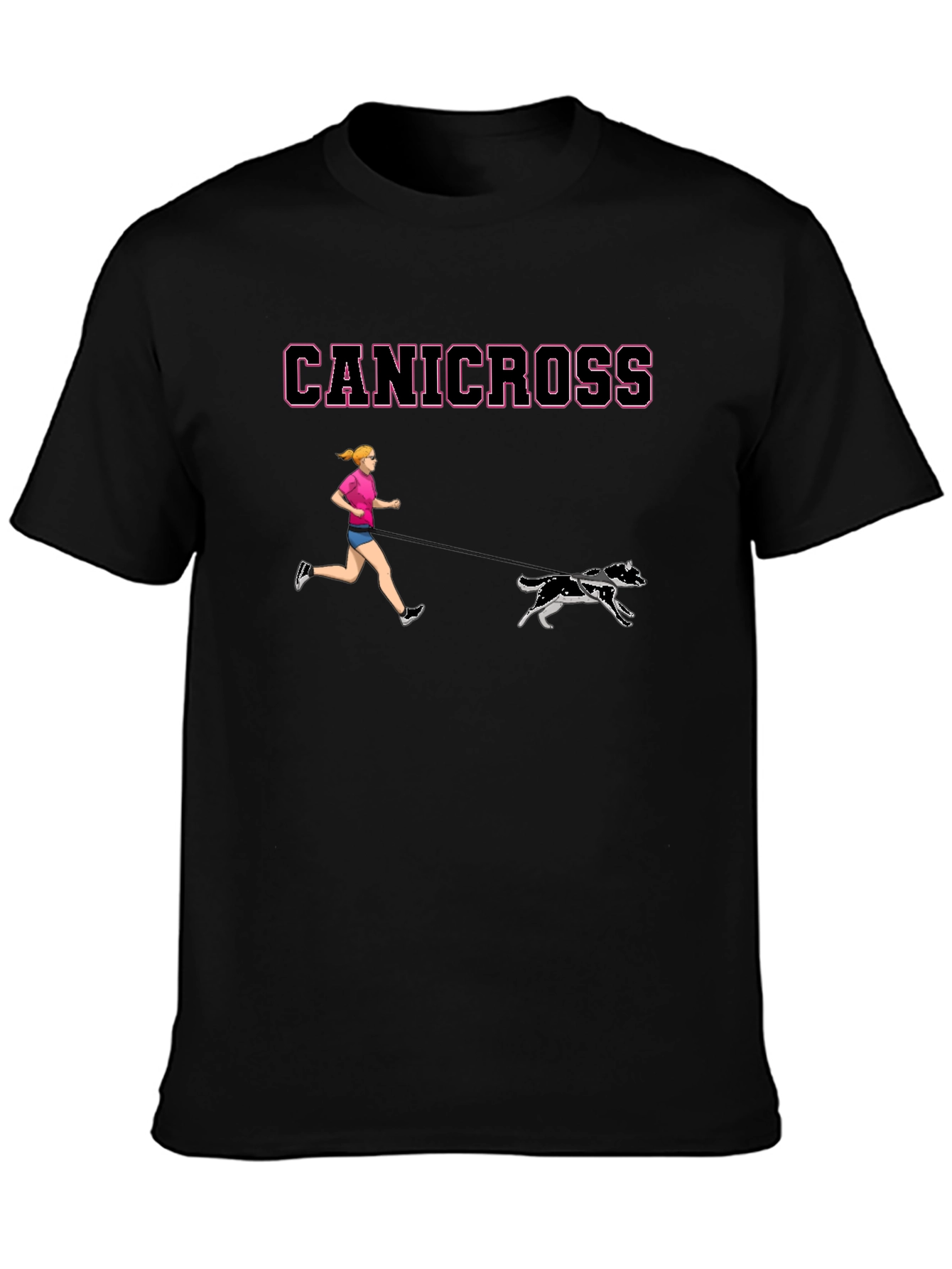 Canicross T-Shirt - Woman & Dogs Running Black Tee