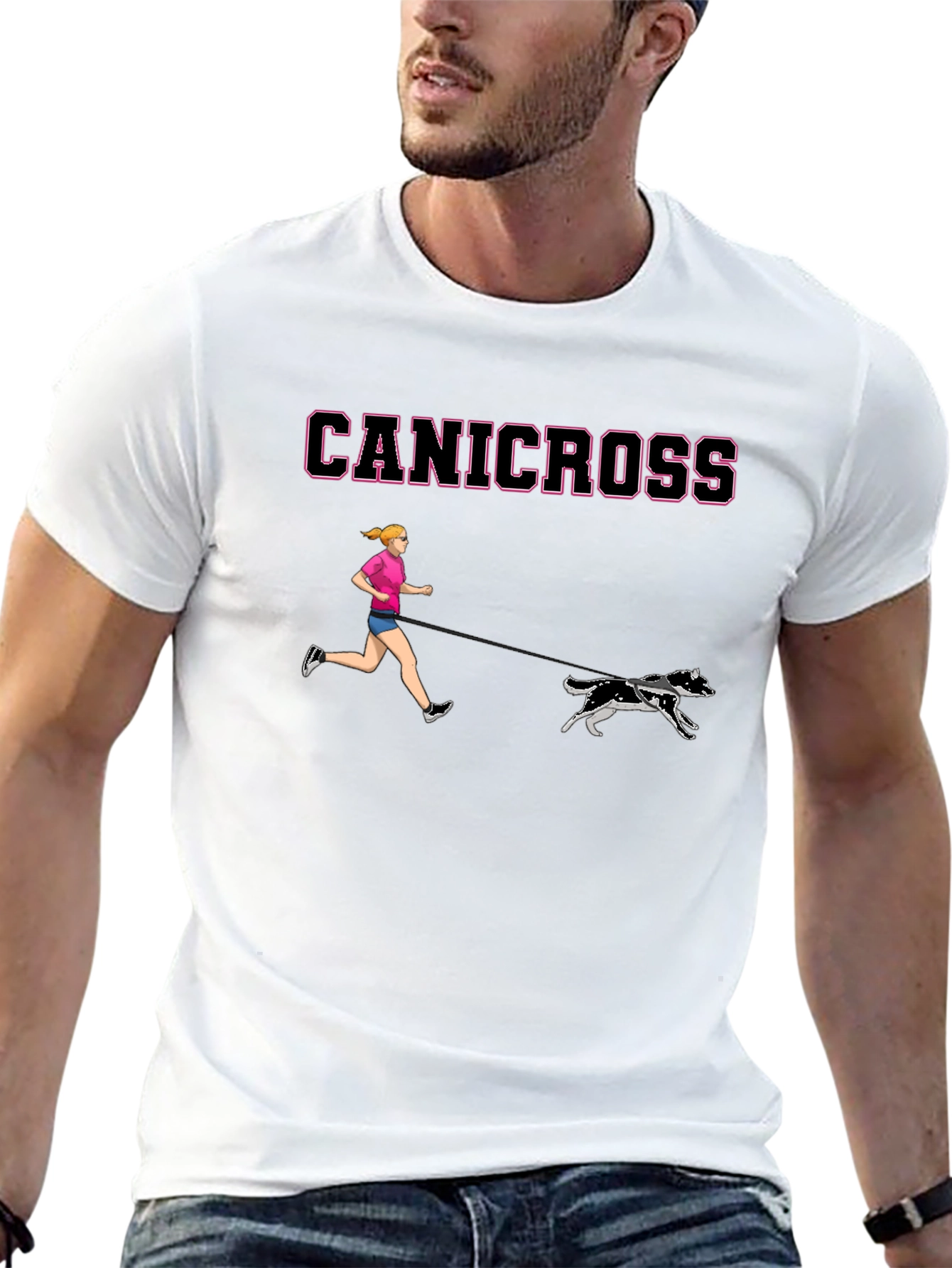 Canicross T-Shirt - Woman & Dogs Running Black Tee