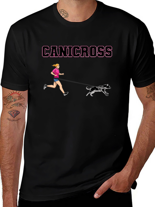 Canicross T-Shirt - Woman & Dogs Running Black Tee