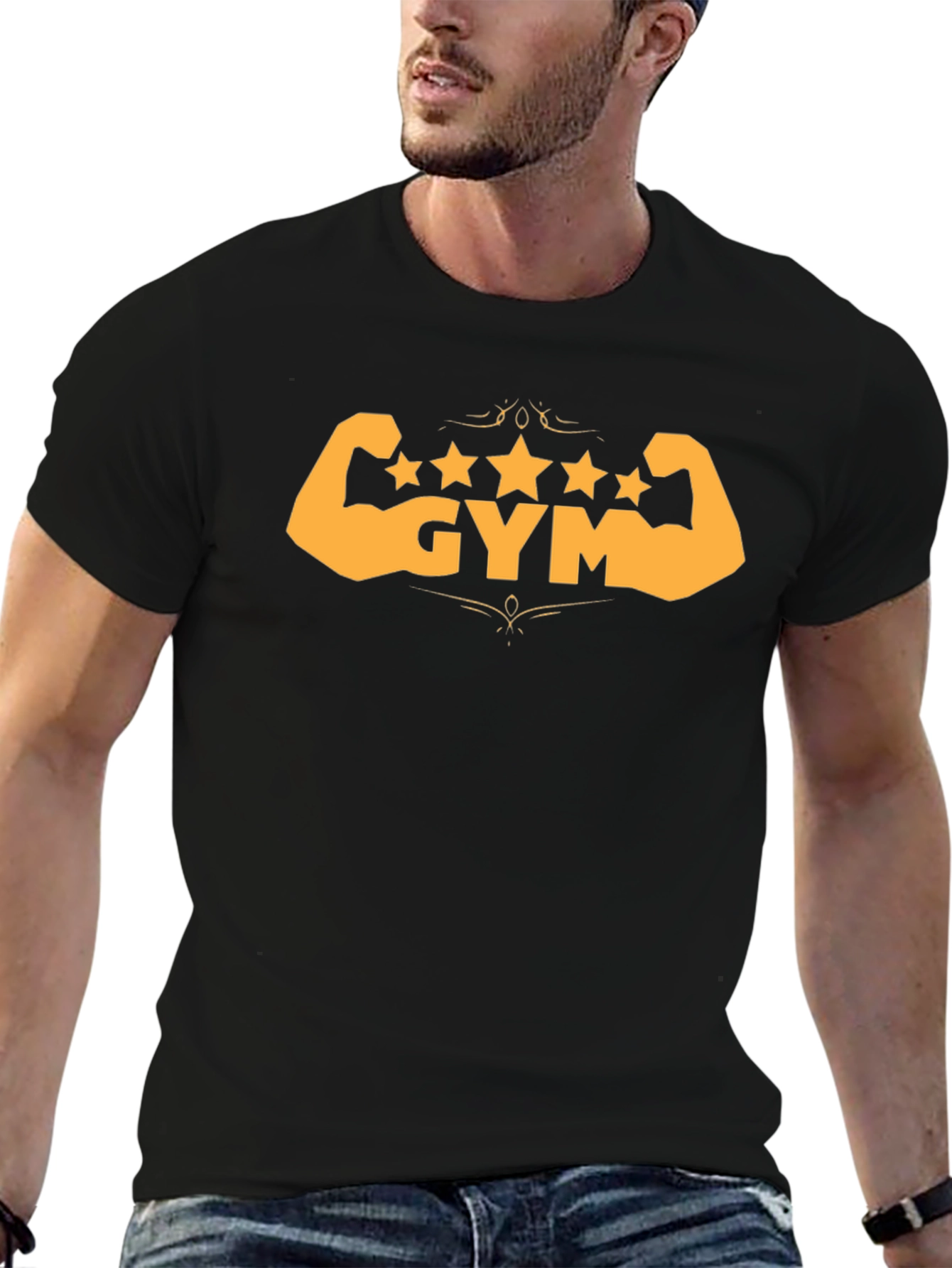 Gym Stars Black T-Shirt - Workout Muscle Design