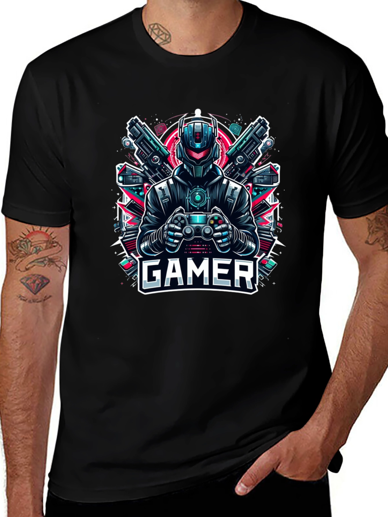 Gamer T-Shirt - Robot & Guns Design