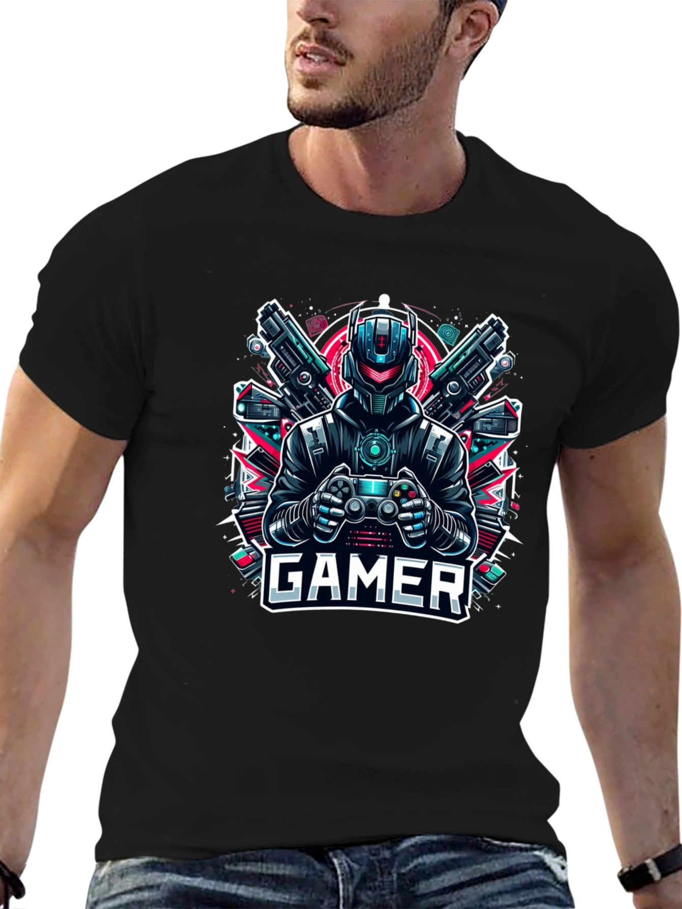 Gamer T-Shirt - Robot & Guns Design