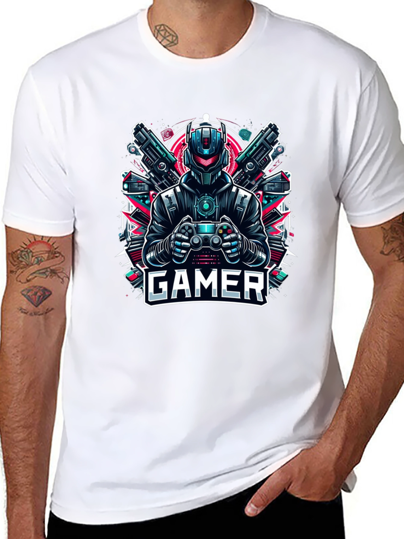 Gamer T-Shirt - Robot & Guns Design