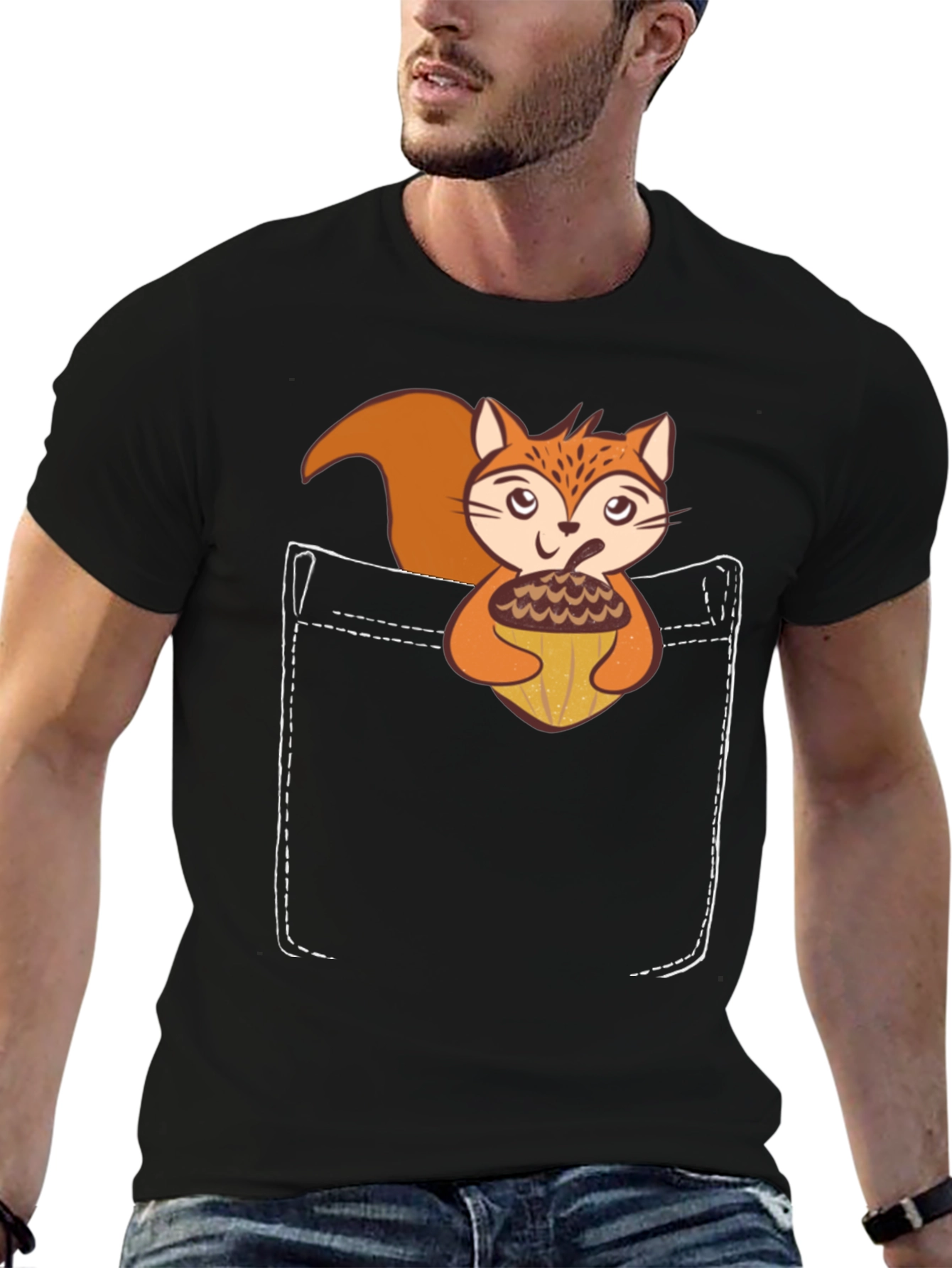 Squirrel Pocket T-Shirt: Cute Animal Graphic Tee