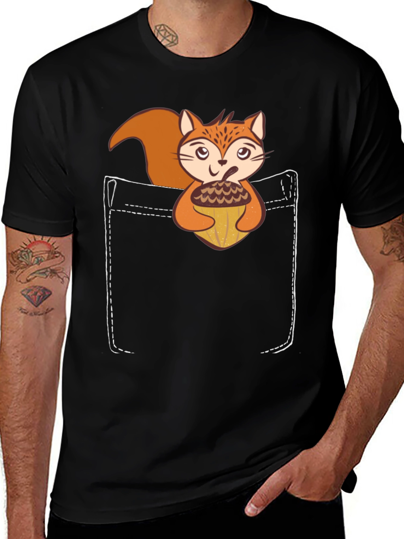 Squirrel Pocket T-Shirt: Cute Animal Graphic Tee